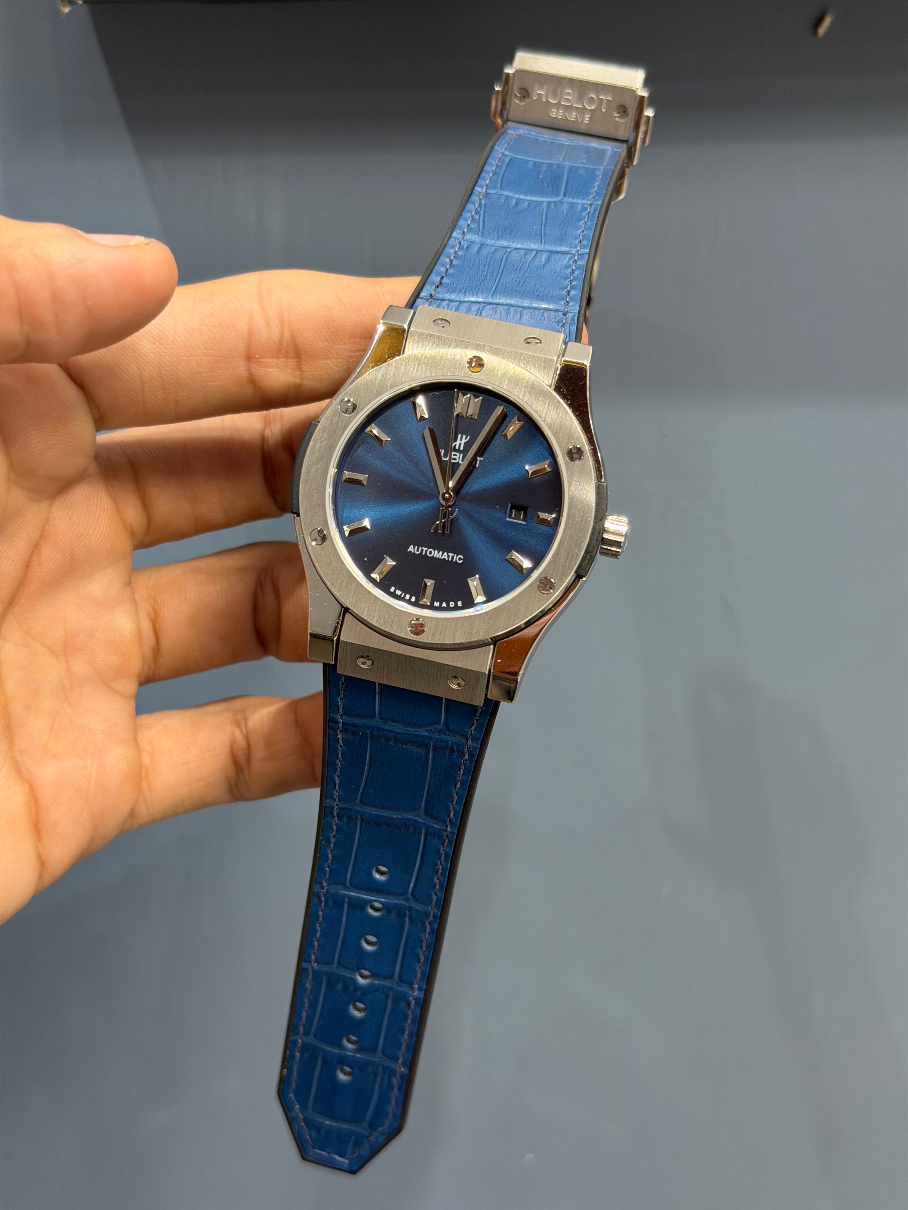 NEW COLLECTION SILVER CASE WITH BLUE DIAL & BLUE LEATHER STRAP