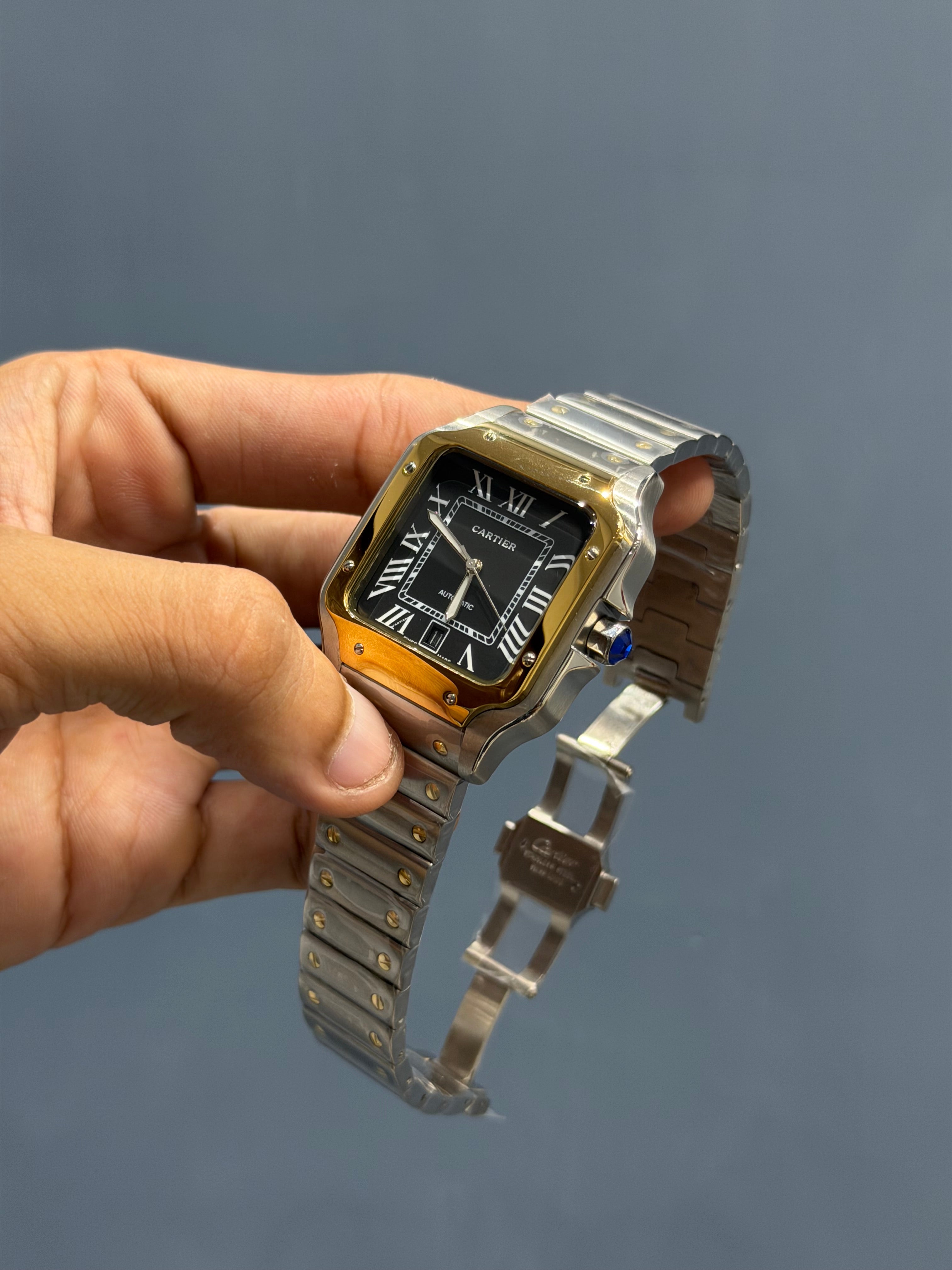NEW COLLECTION TWOTONE CHAIN WITH BLACK ROMAN DIAL AUTOMATIC WATCH