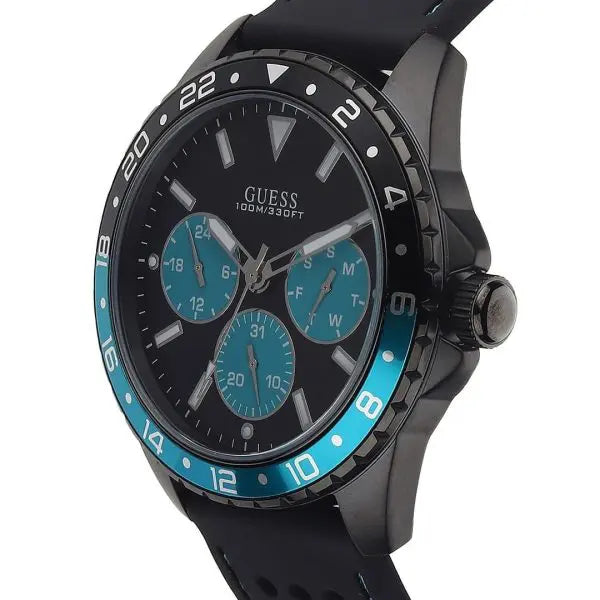 Guess Men’s Quartz Silicone Strap Black Dial 44mm Watch W1108G5