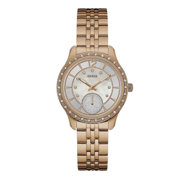 Guess Women’s Quartz Rose Gold Stainless Steel Silver Dial 35mm Watch W0931L3