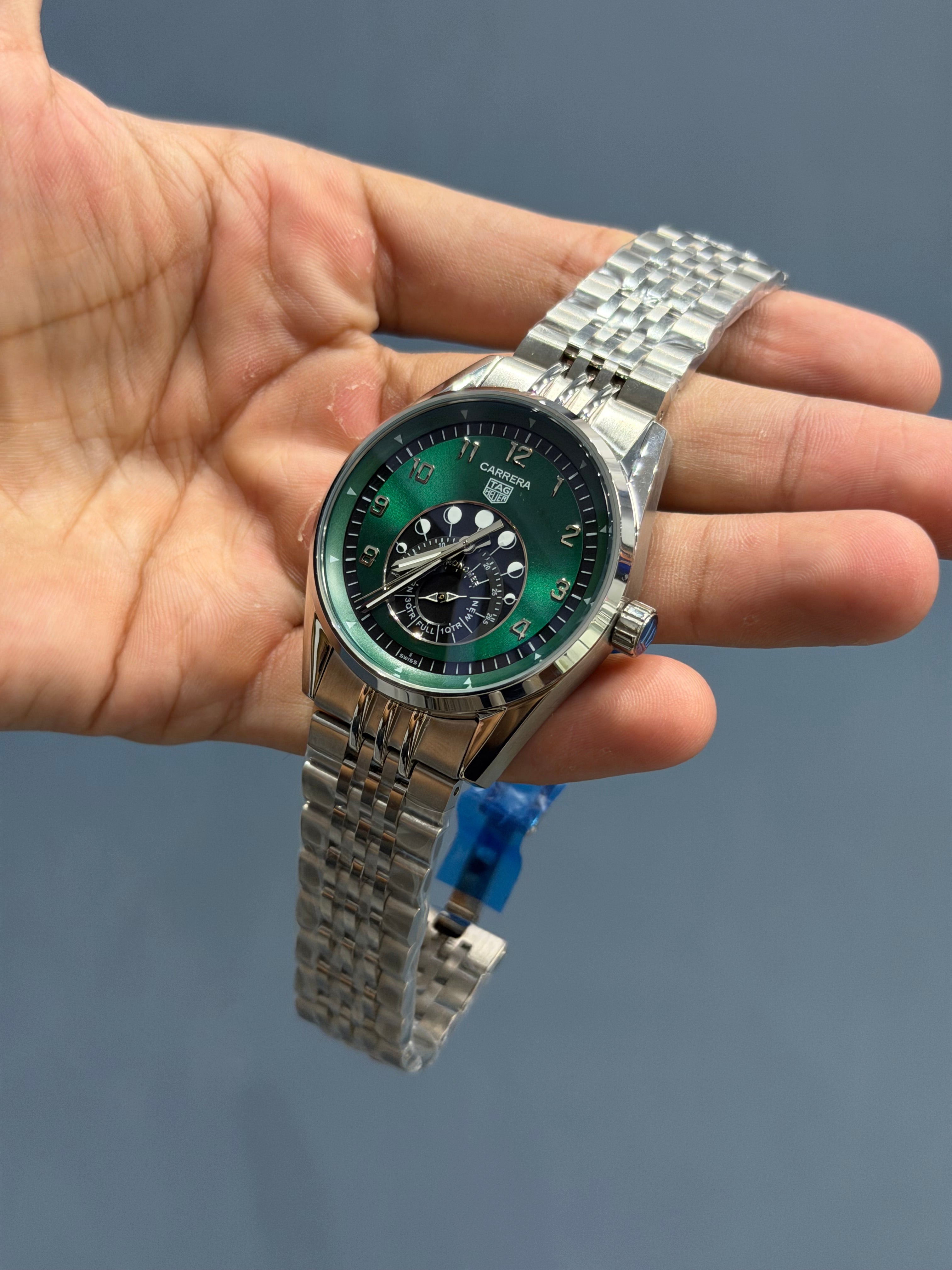 NEW COLLECTION ASTRONOMER SILVER CASE WITH GREEN DIAL & AUTOMATIC WATCH