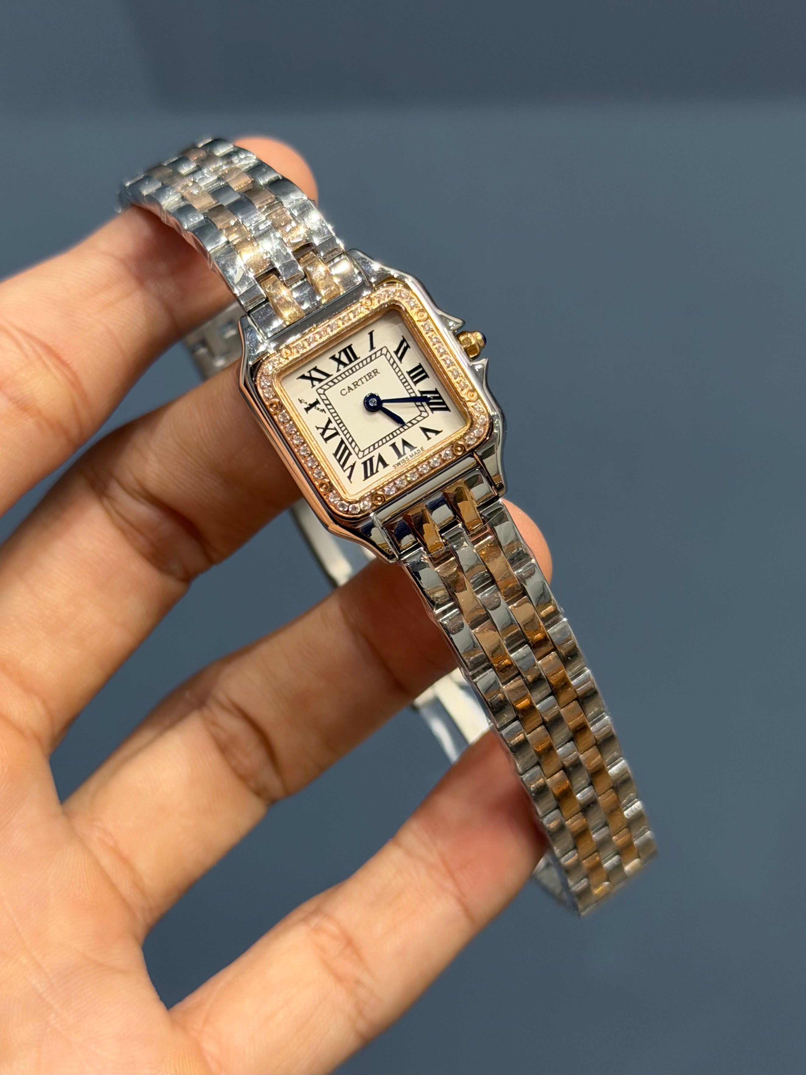 NEW COLLECTION ROSE TWOTONE WITH WHITE DIAL STONE BEZEL LADIES WATCH