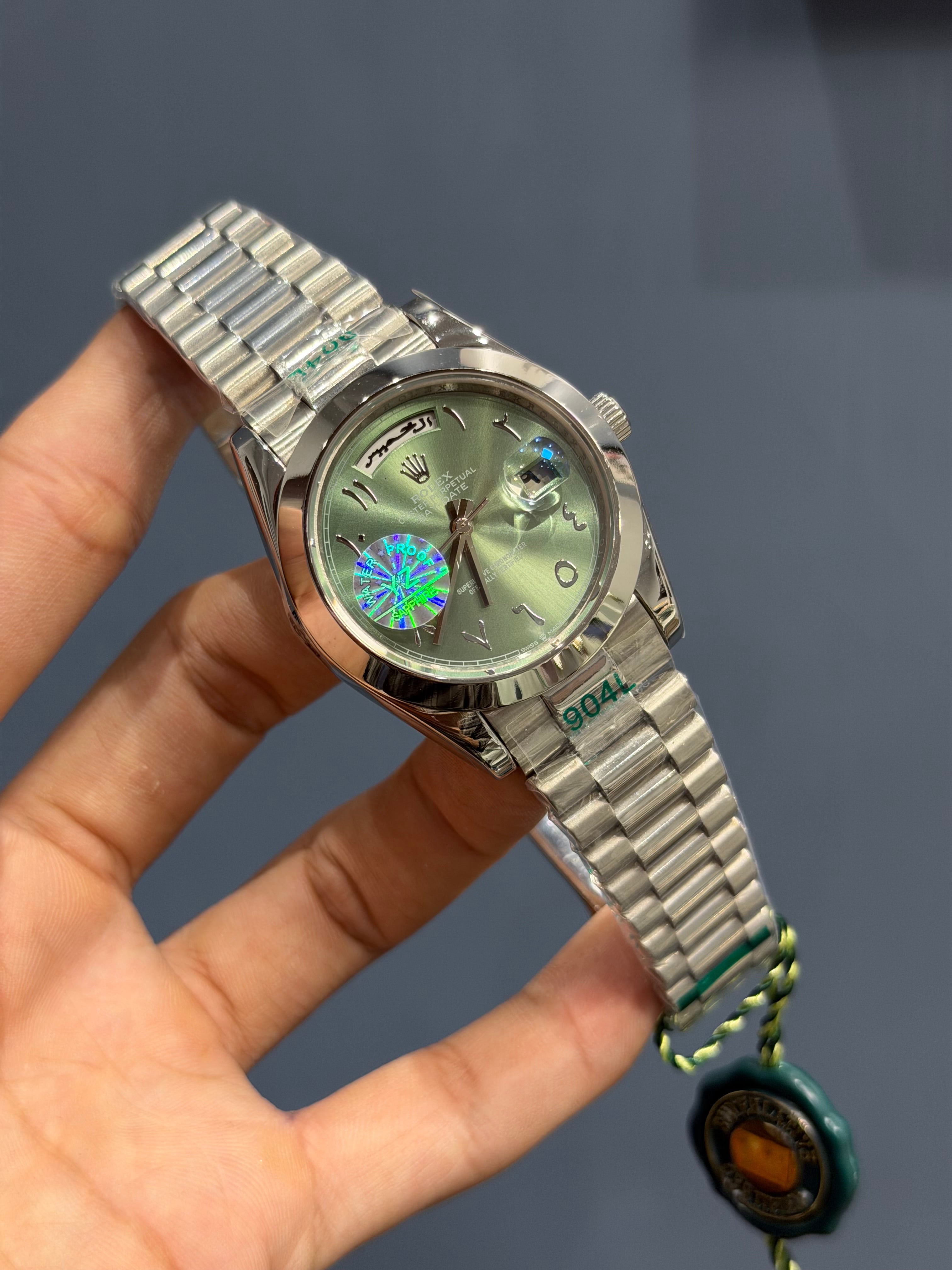 NEW COLLECTION 40 SILVER WITH GREEN DIAL ARABIC NUMBERAL AUTOMATIC WATCH YZ MADE