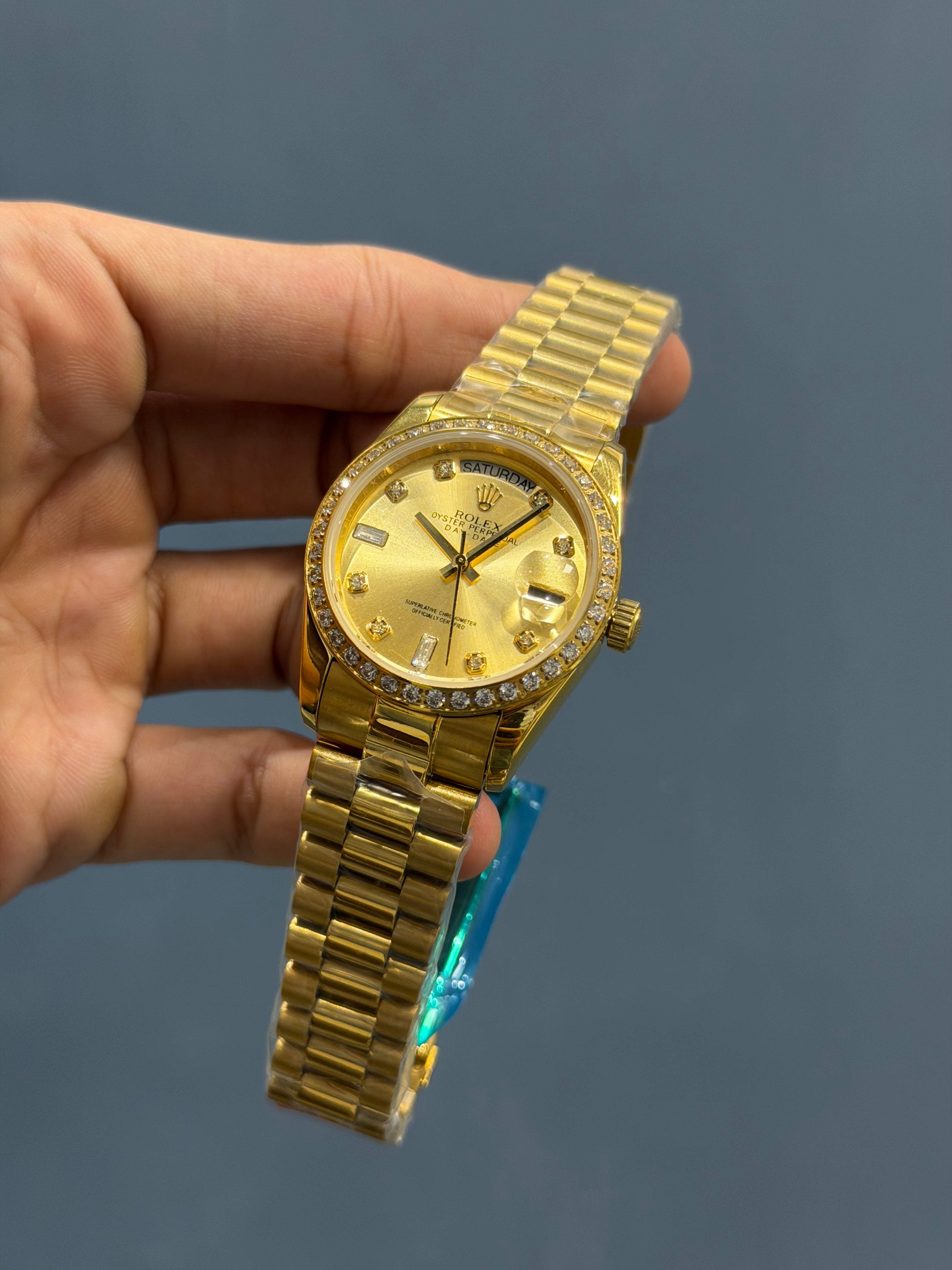 NEW COLLECTION 36 GOLD WITH YELLOW DIAL STONE BEZEL RUBY STONE FIGURE AUTOMATIC WATCH YZ FACTORY