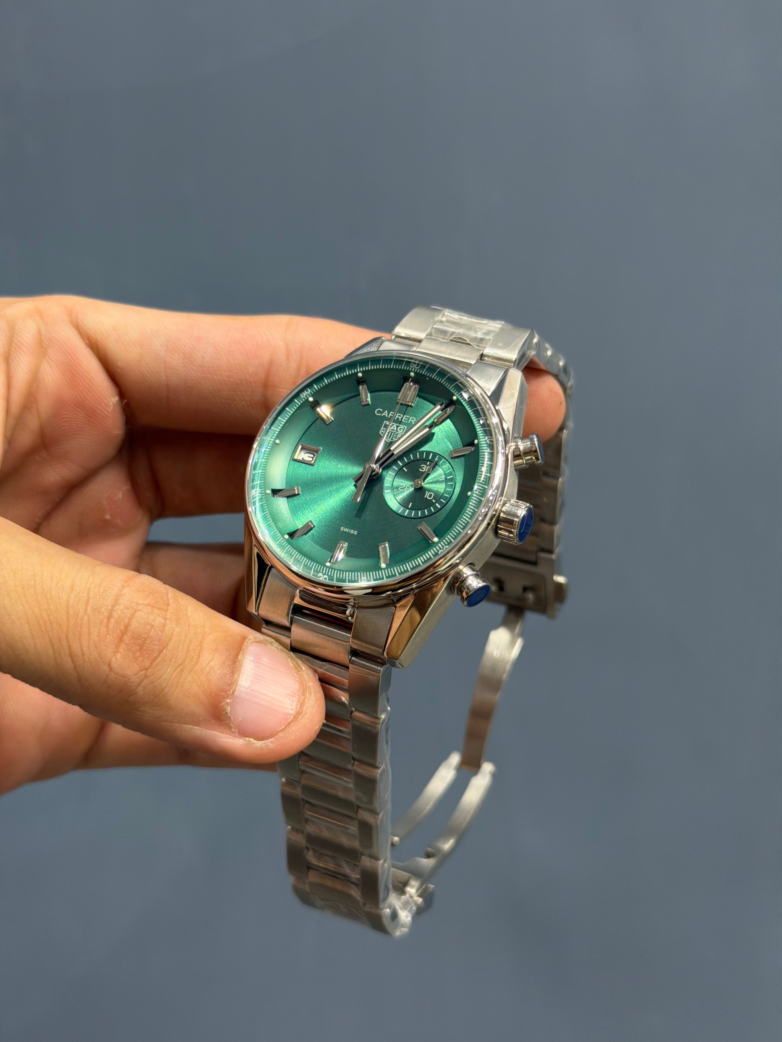 NEW COLLECTION CHRONOGRAPH HORSE EDITION SILVER WITH GREEN DIAL MENS WATCH