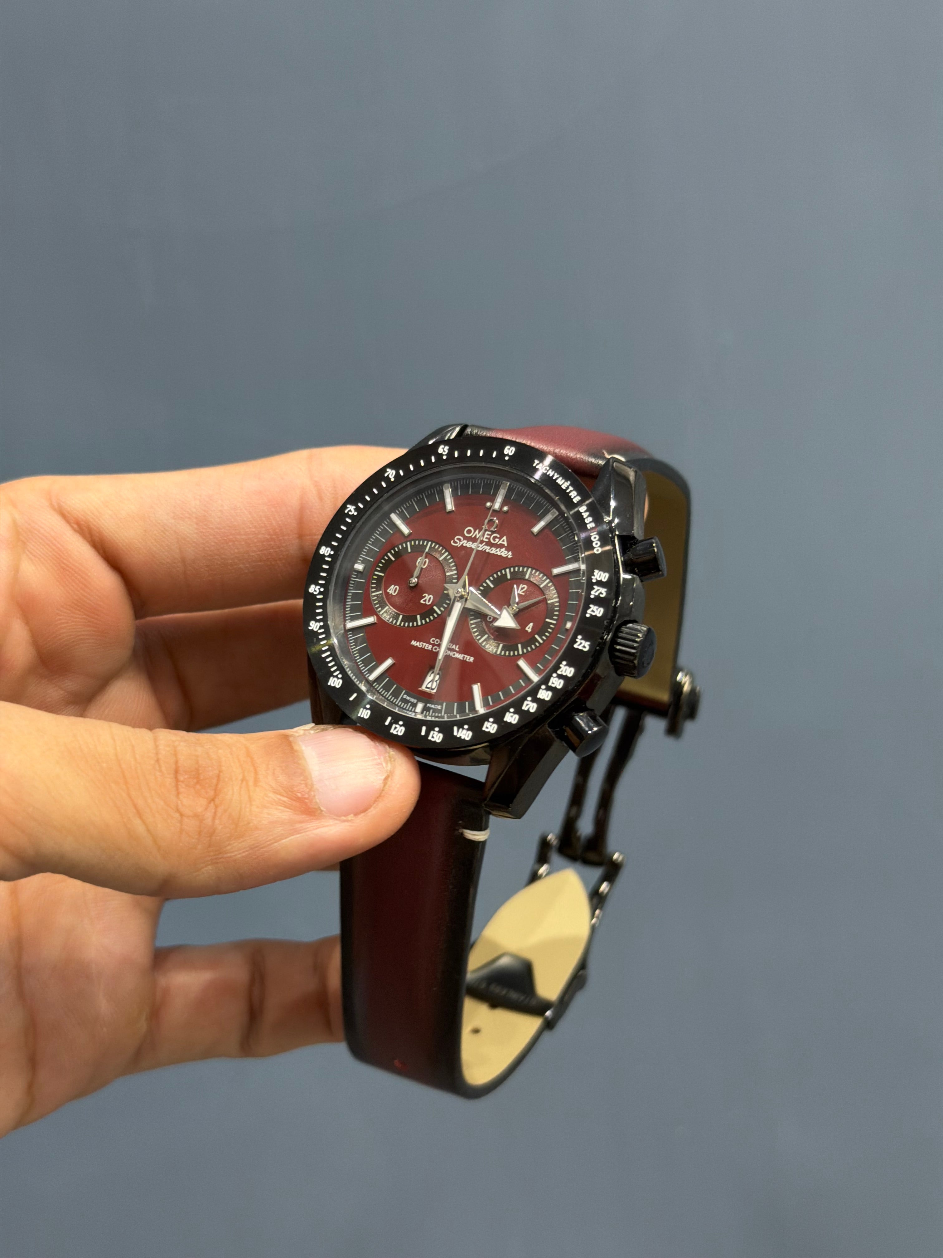 NEW COLLECTION ALL BLACK CASE WITH MAHROON DIAL & MAHROON LEATHER STRAP