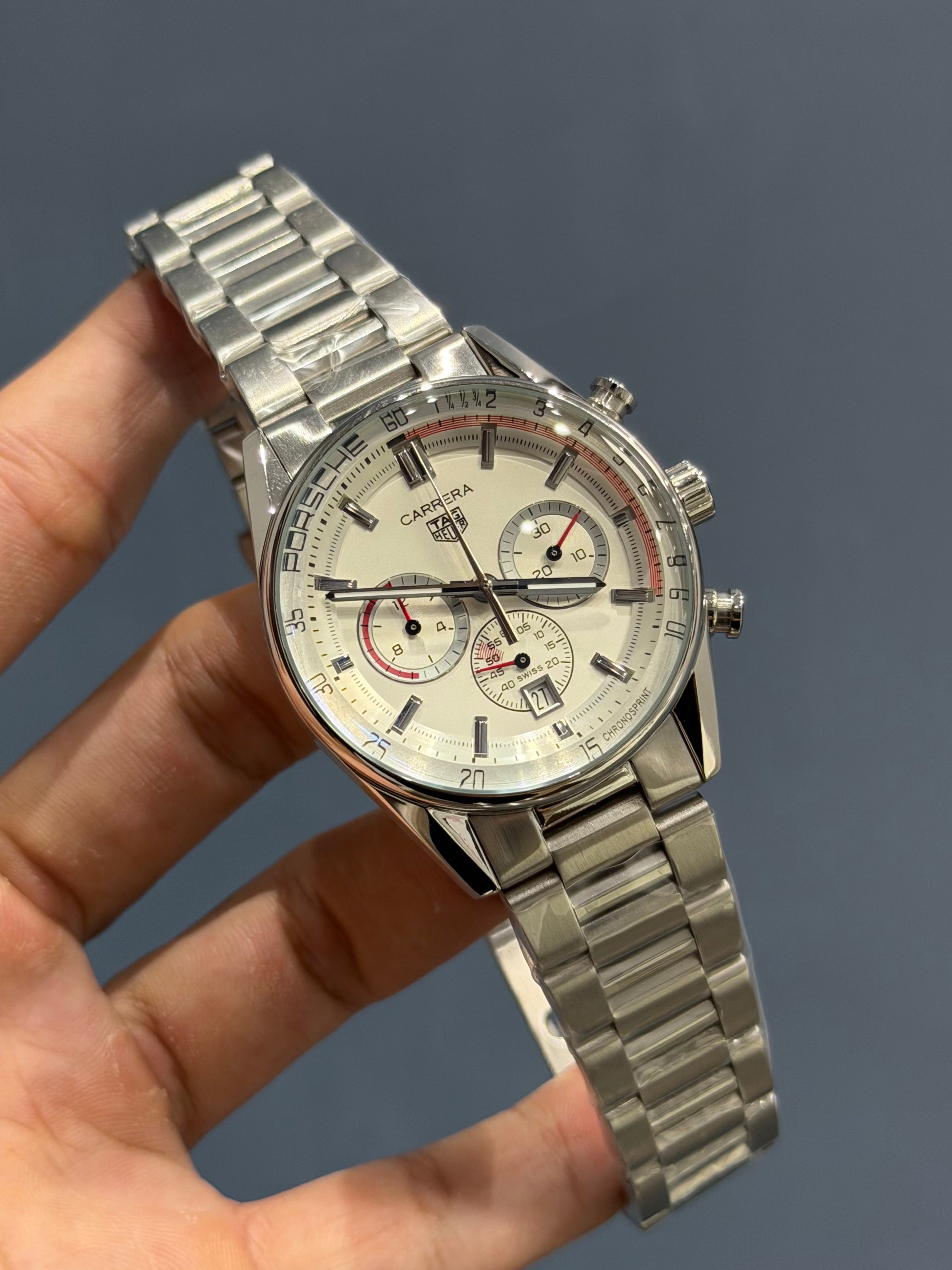 NEW COLLECTION CHRONOGRAPH SILVER WITH WHITE DIAL MENS WATCH