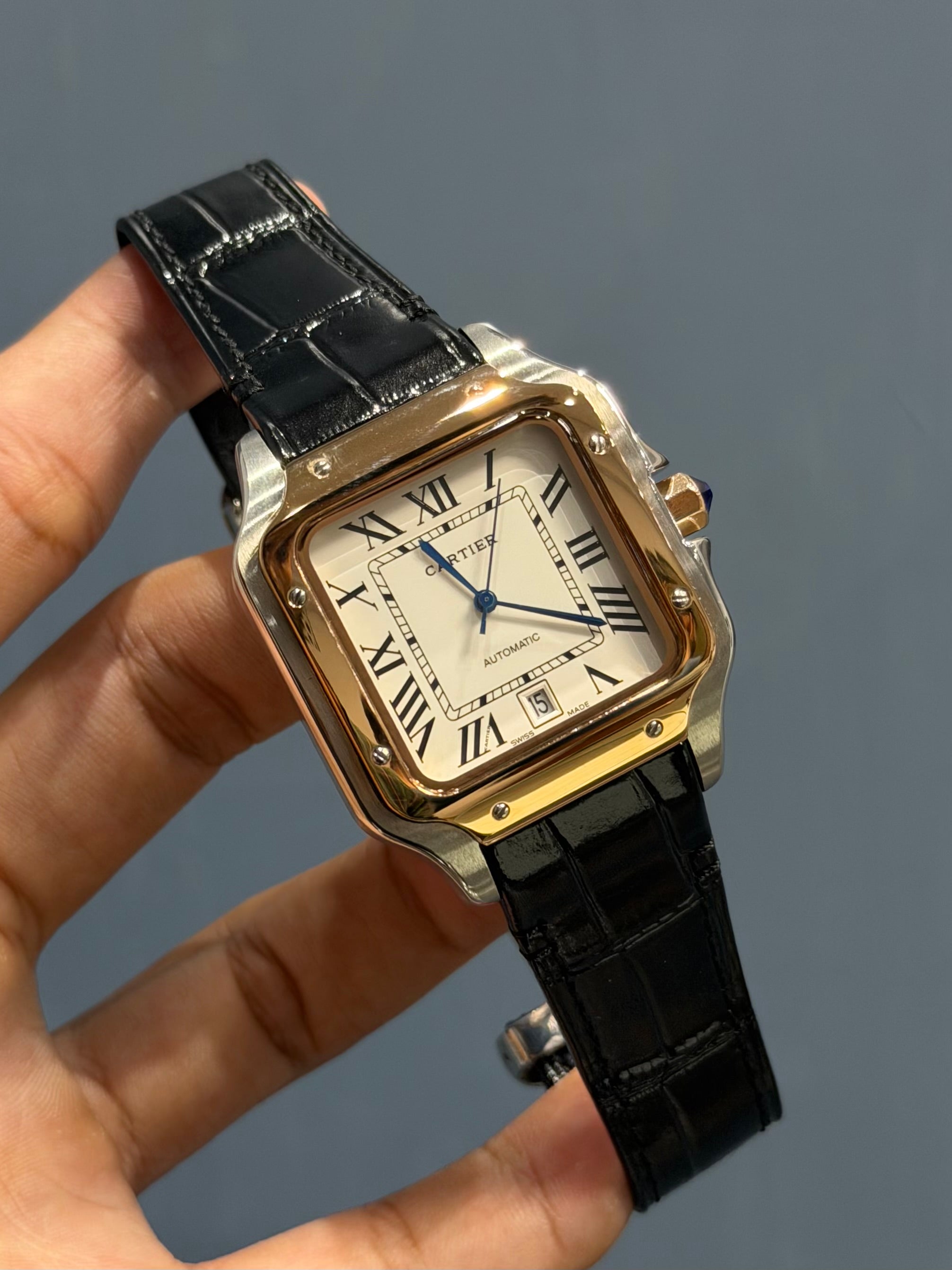 NEW COLLECTION ROSE TWOTONE CASE WITH WHITE DIAL & BLACK LEATHER STRAP
