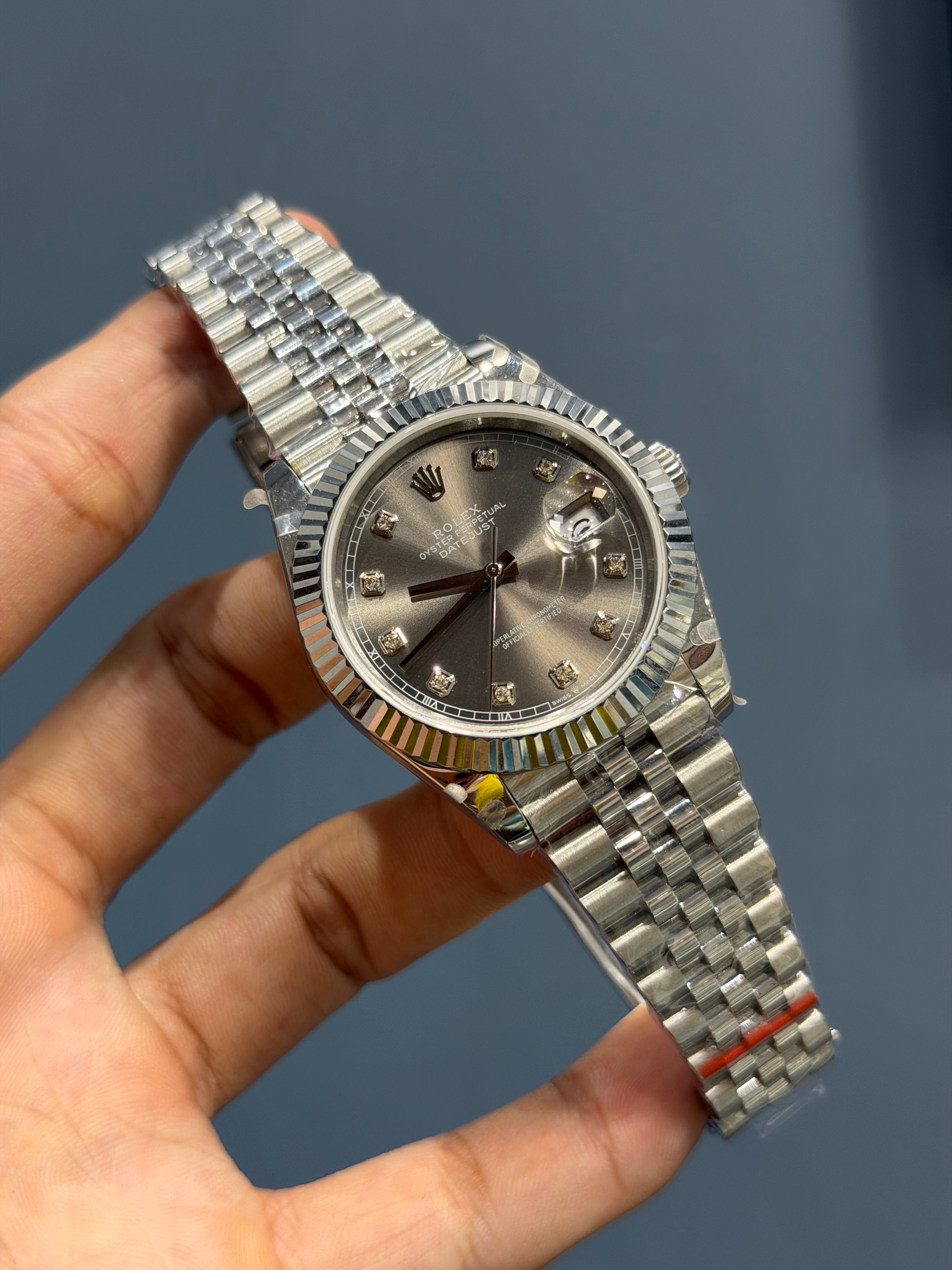 NEW COLLECTION 41 SILVER WITH GREY DIAL STONED INDEX AUTOMATIC WATCH BP MADE