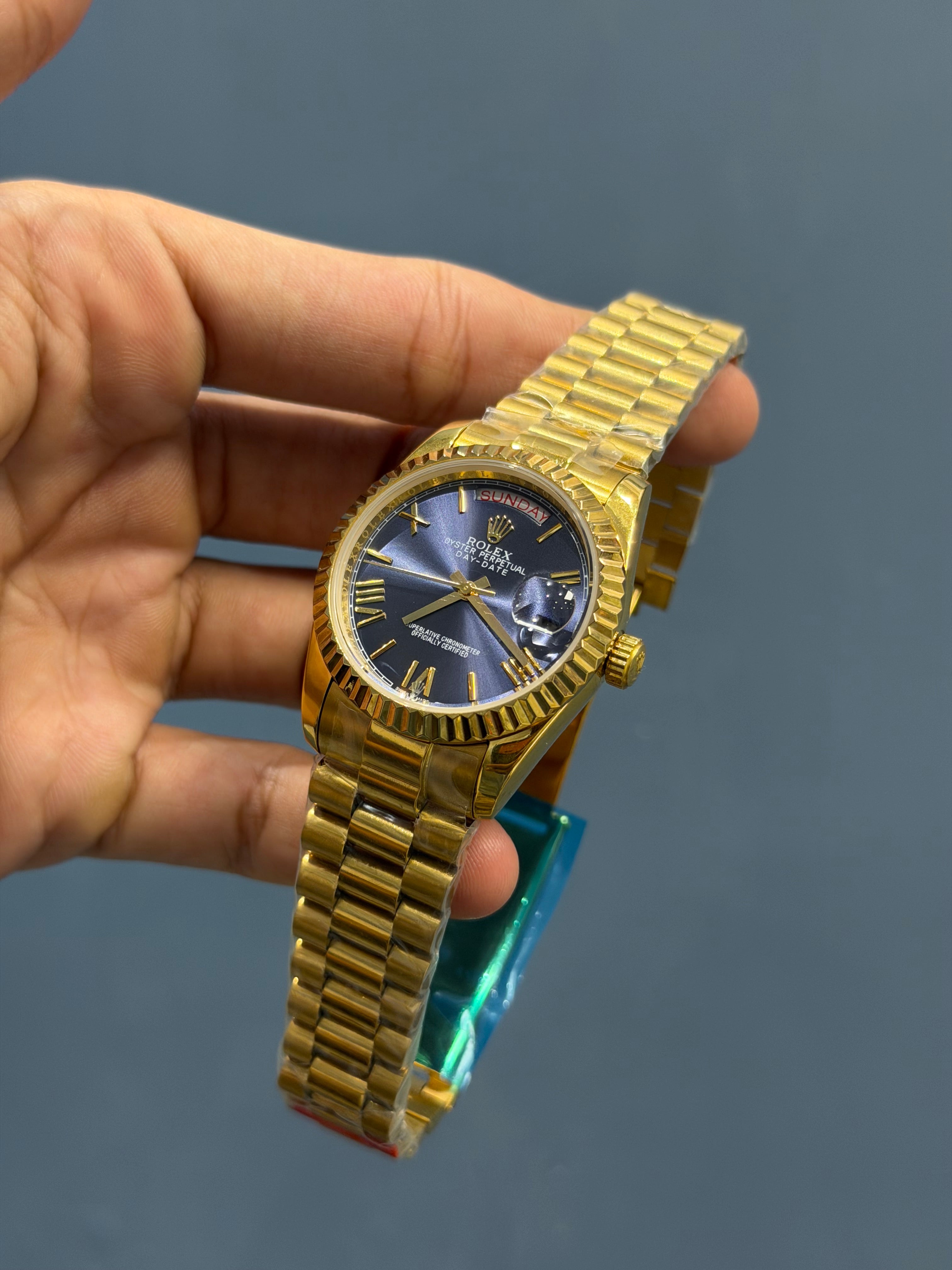 NEW COLLECTION 36 GOLD WITH BLUE DIAL FLUTED BEZEL AUTOMATIC WATCH YZ FACTORY