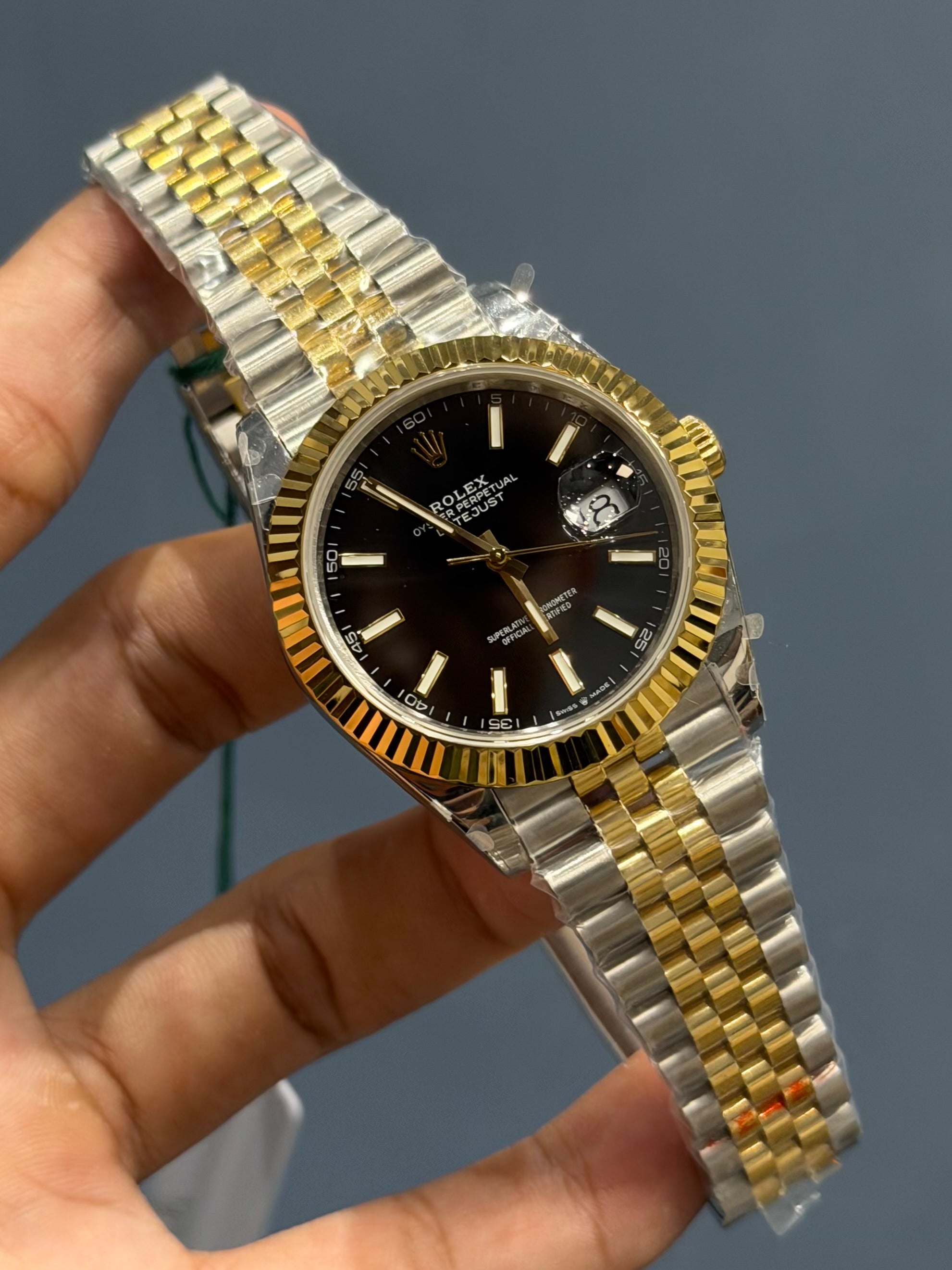 NEW COLLECTION 41 YELLOW TWOTONE WITH BLACK DIAL FLUTED BEZEL AUTOMATIC WATCH BP MADE