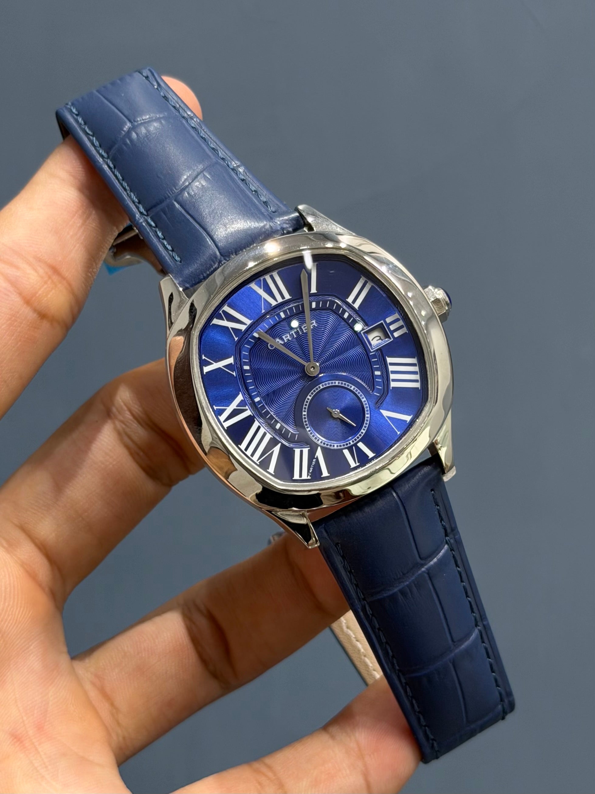 NEW COLLECTION SILVER CASE WITH BLUE DIAL & BLUE LEATHER STRAP