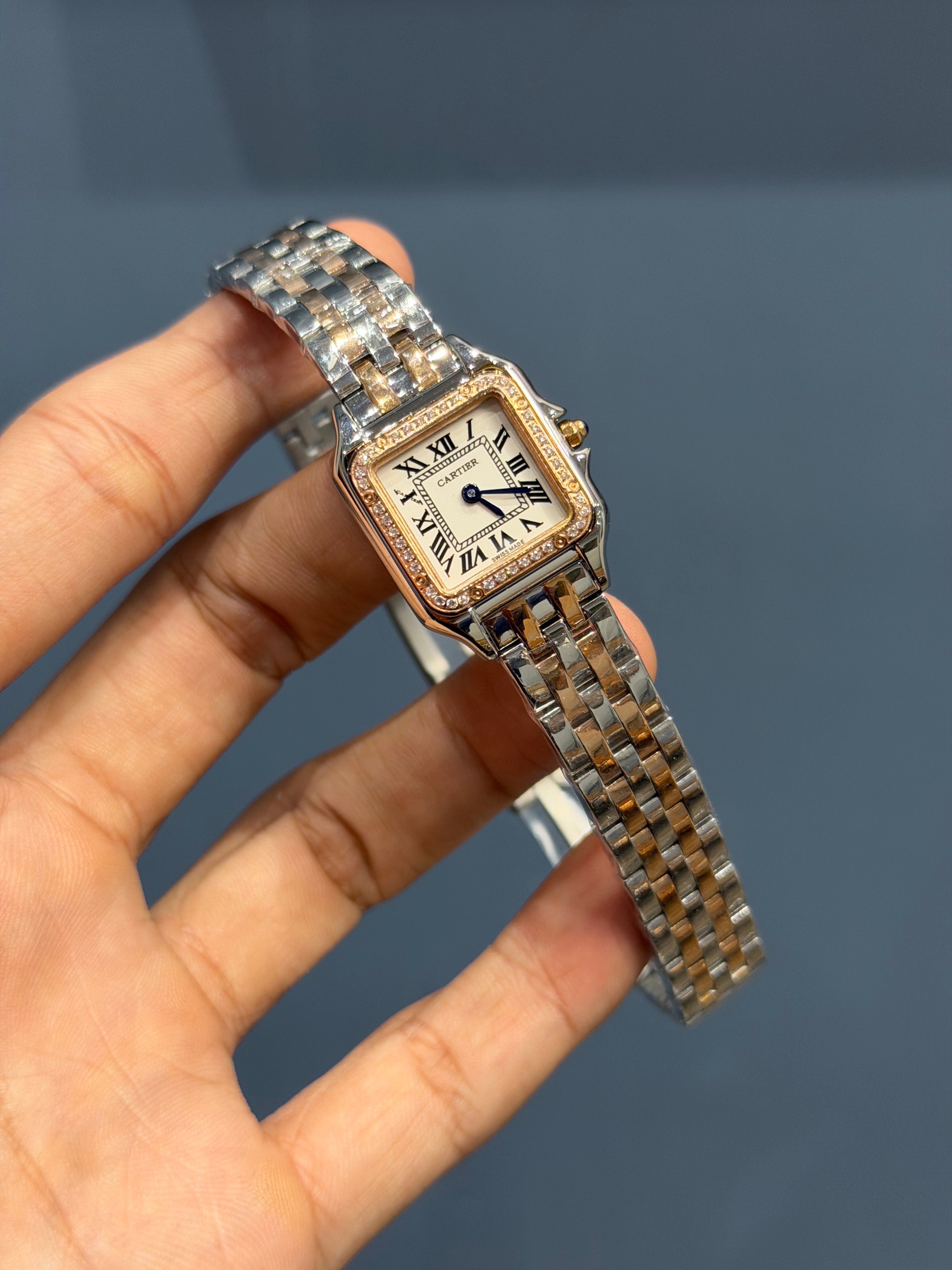 NEW COLLECTION ROSE TWOTONE WITH WHITE DIAL STONE BEZEL LADIES WATCH