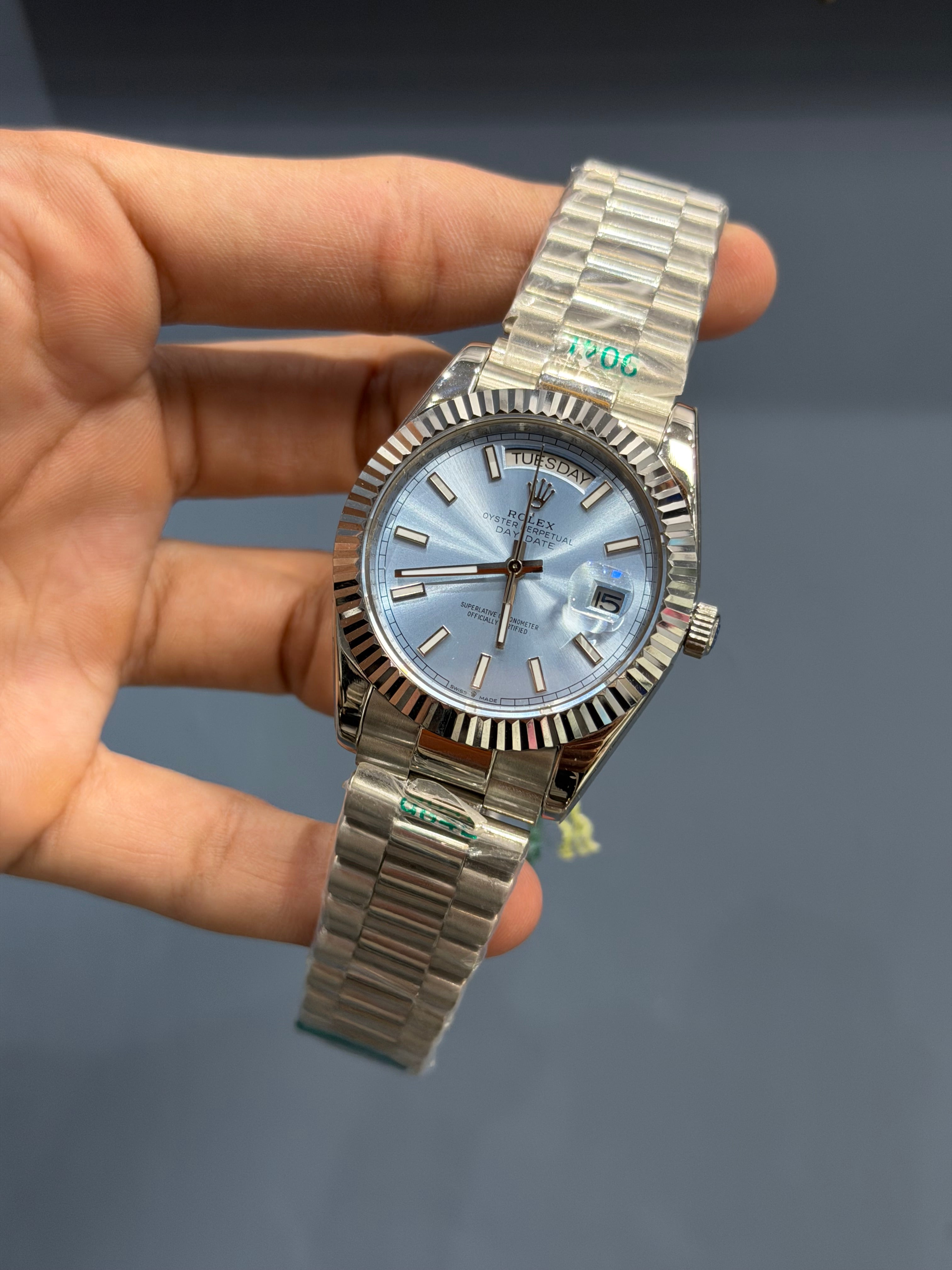 NEW COLLECTION 40MM SILVER WITH SKY BLUE DIAL SHORT INDEX FIGURE YZ MADE