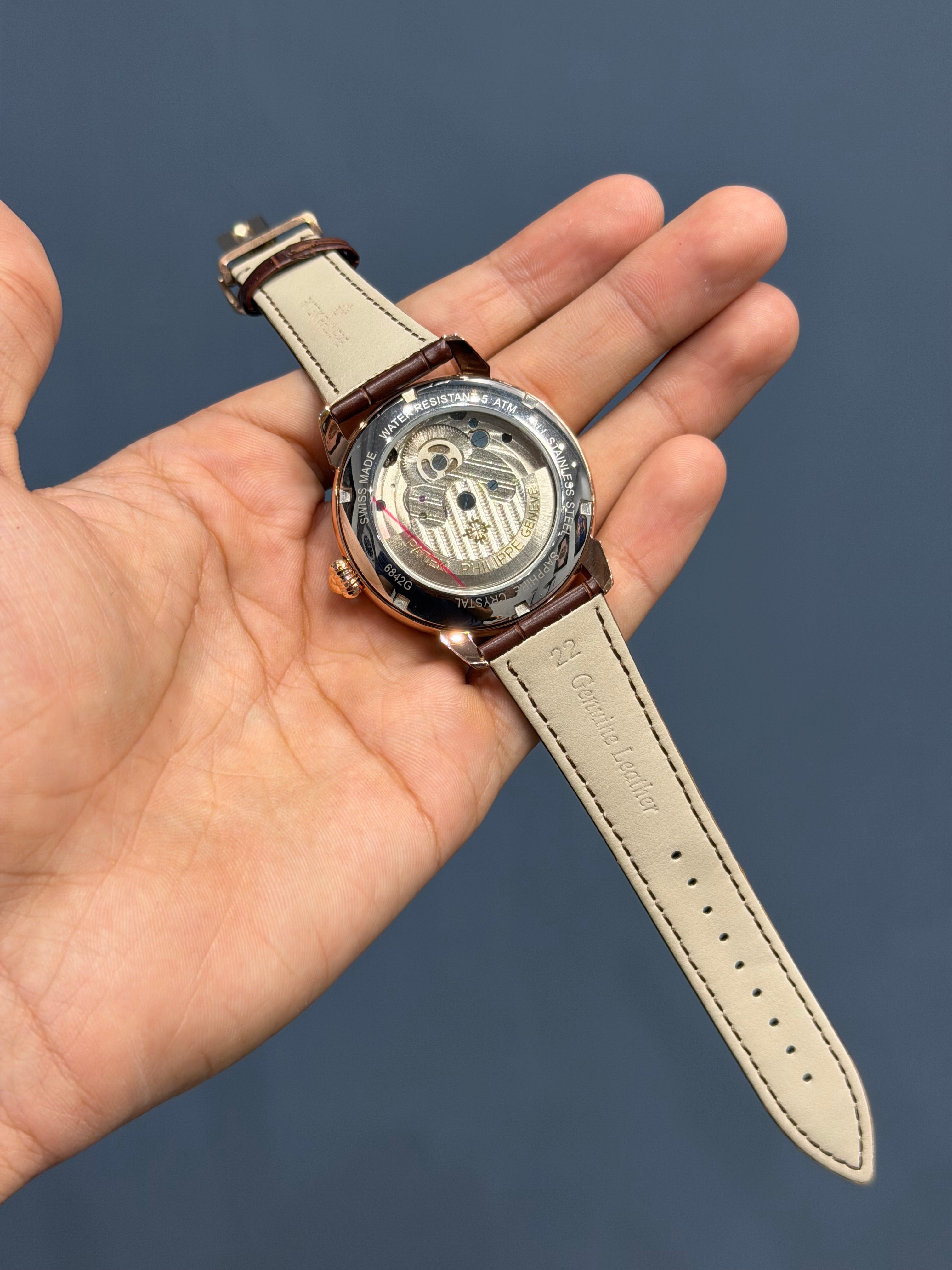 NEW COLLECTION TOURBILLON ROSE CASE WITH WHITE DIAL & BROWN LEATHER STRAP