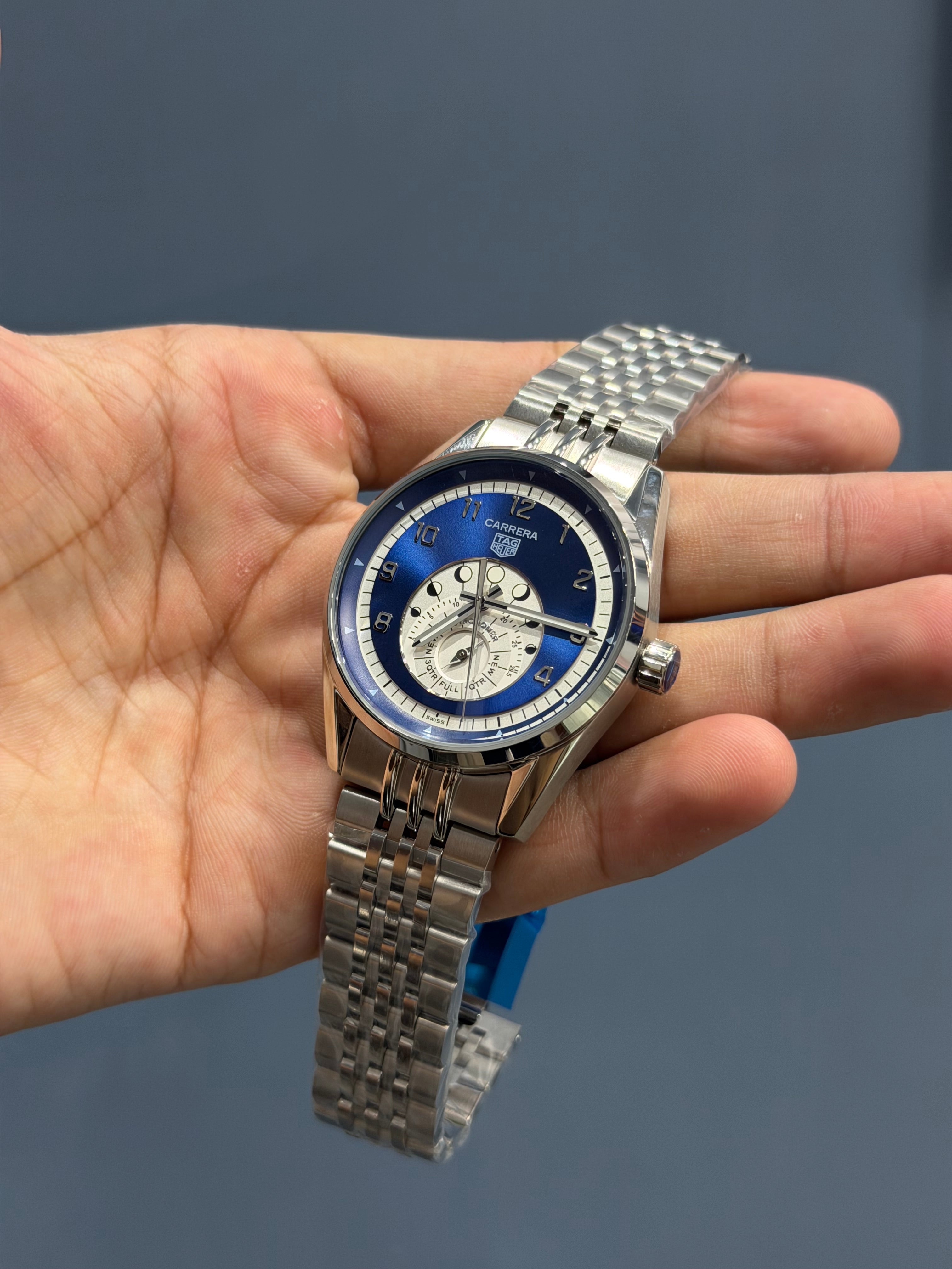 NEW COLLECTION ASTRONOMER SILVER CASE WITH BLUE DIAL & AUTOMATIC WATCH