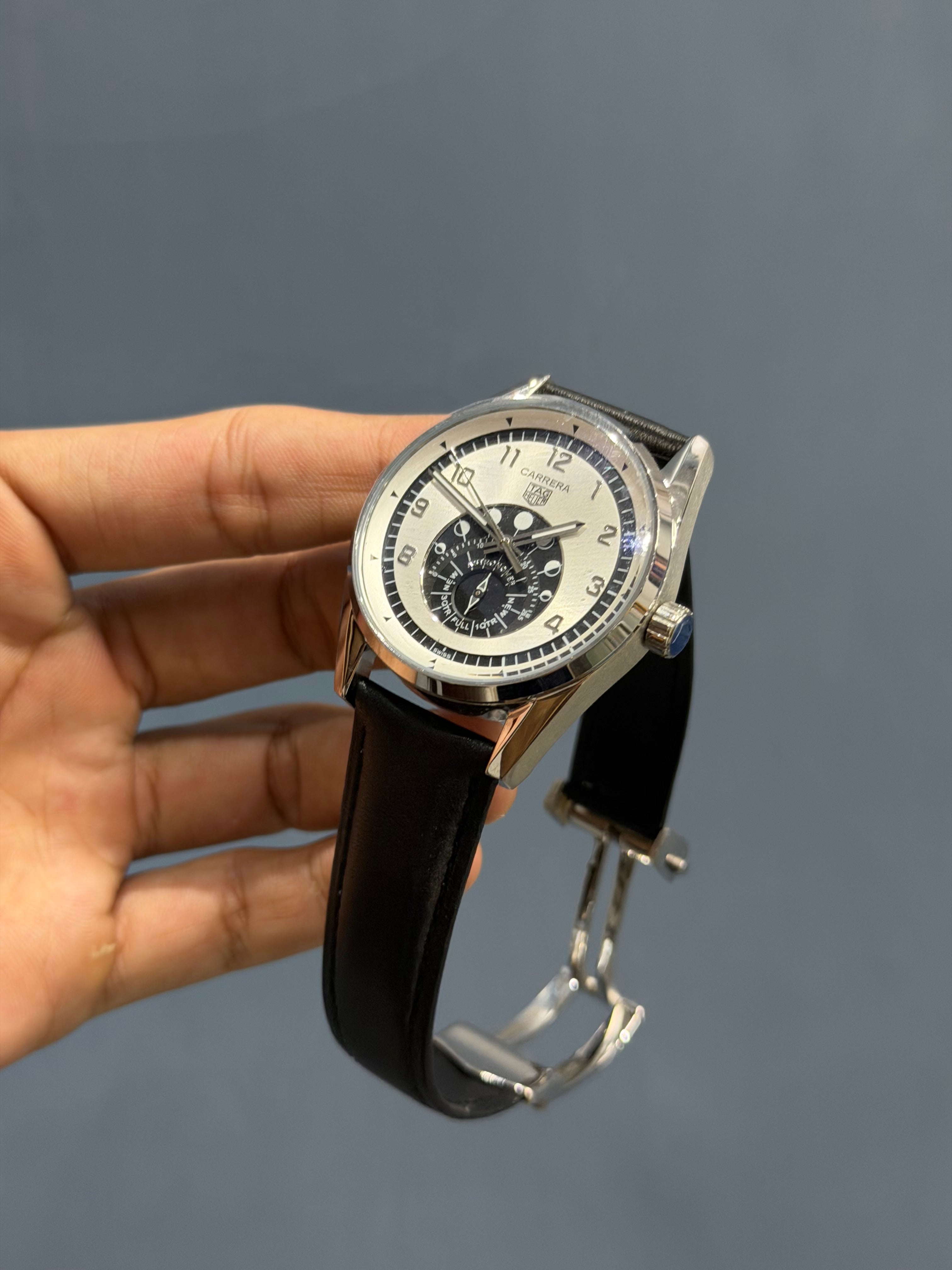 NEW COLLECTION ASTRONOMER SILVER CASE WITH WHITE DIAL & BLACK LEATHER STRAP