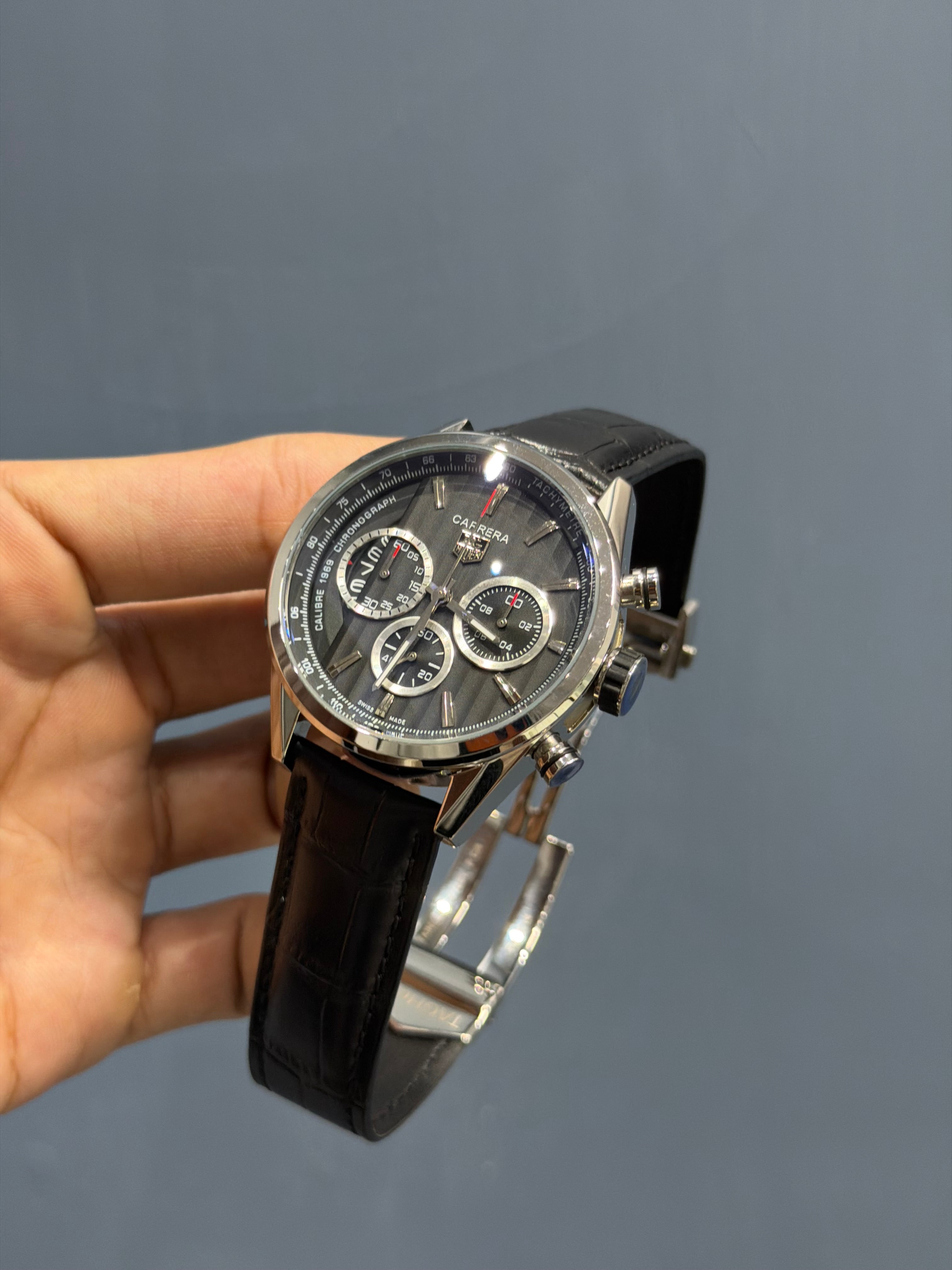 NEW COLLECTION CHRONOGRAPH CALIBRE 1969 SILVER WITH BLACK DIAL MENS WATCH