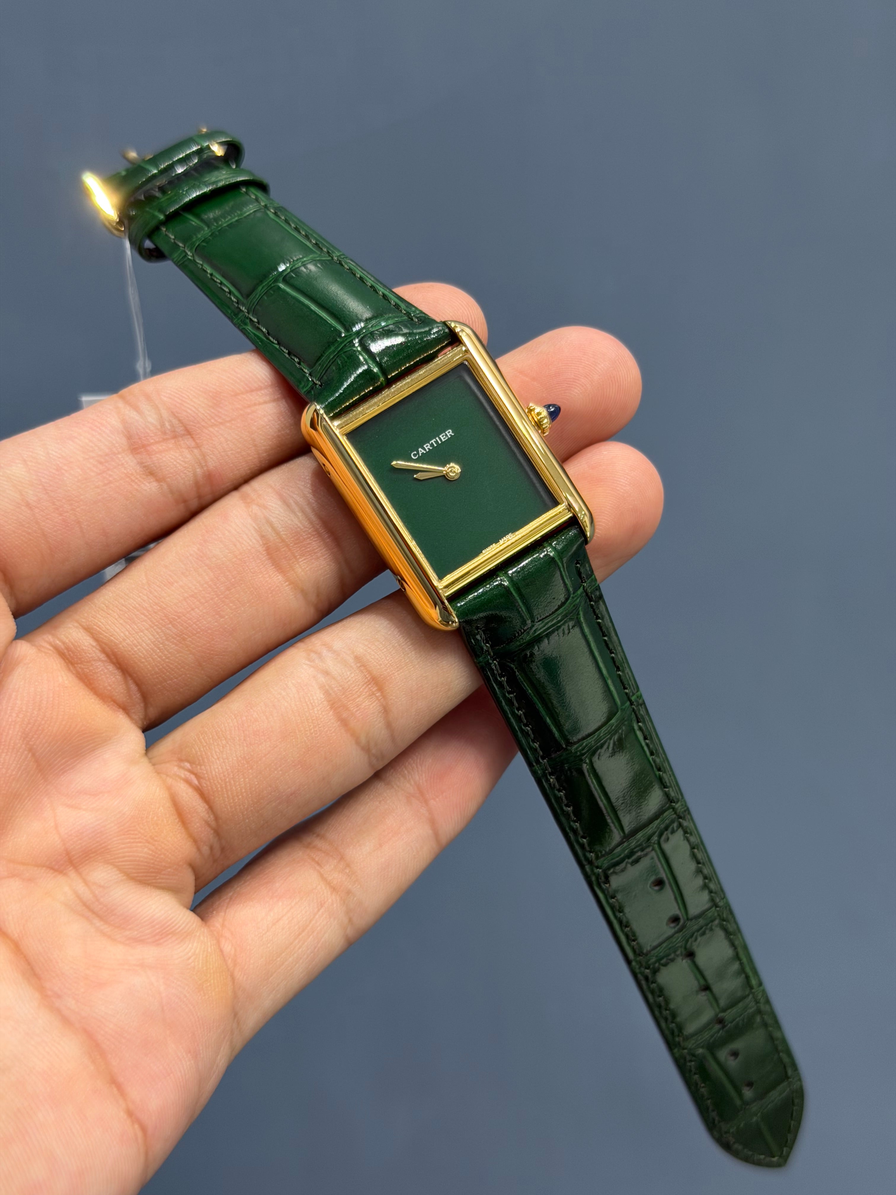 NEW COLLECTION 36MM YELLOW GOLD CASE WITH GREEN DIAL & LEATHER STRAP WATCH