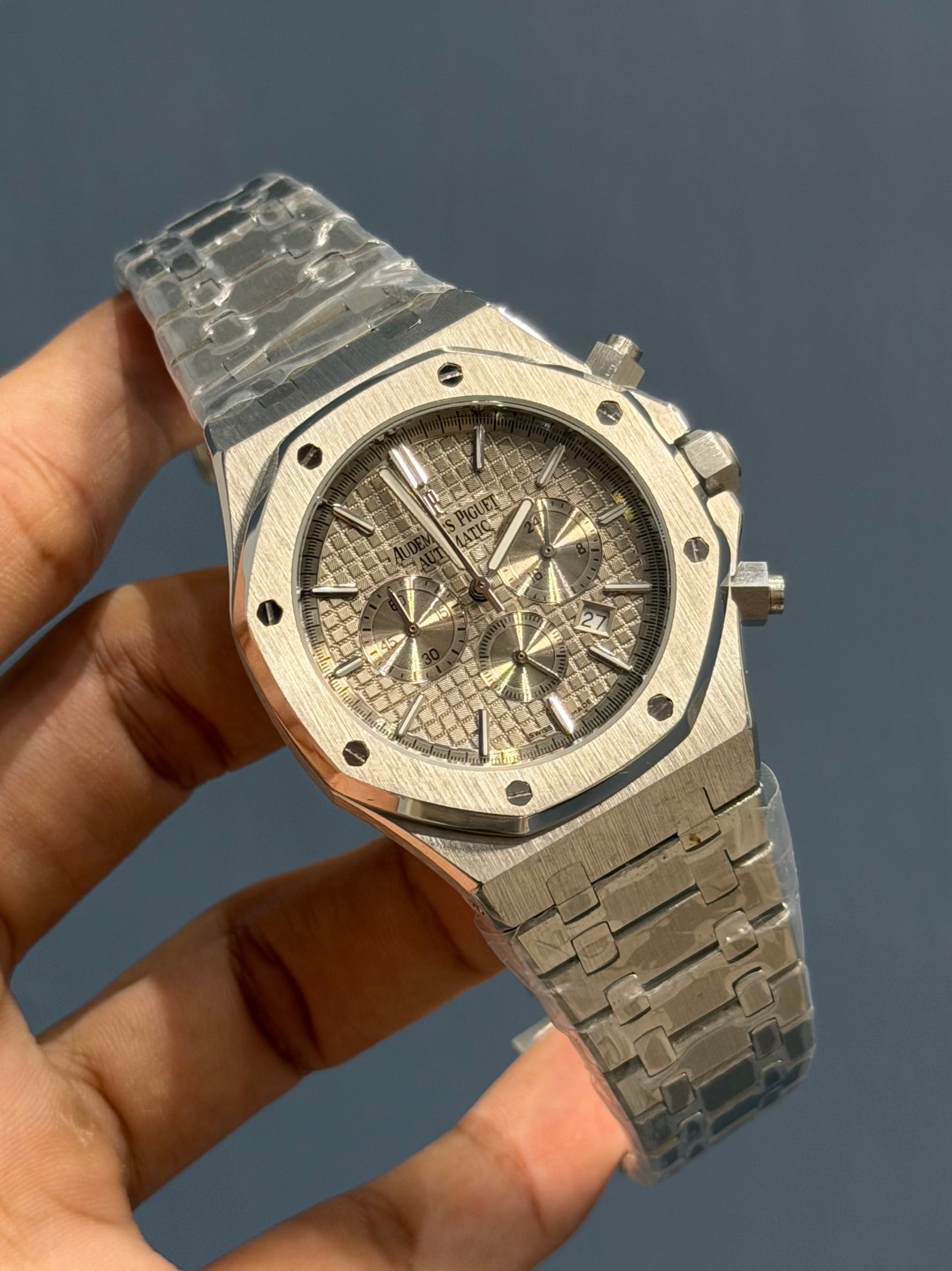 NEW COLLECTION CHRONOGRAPH SILVER WITH GREY DIAL CHAIN WATCH