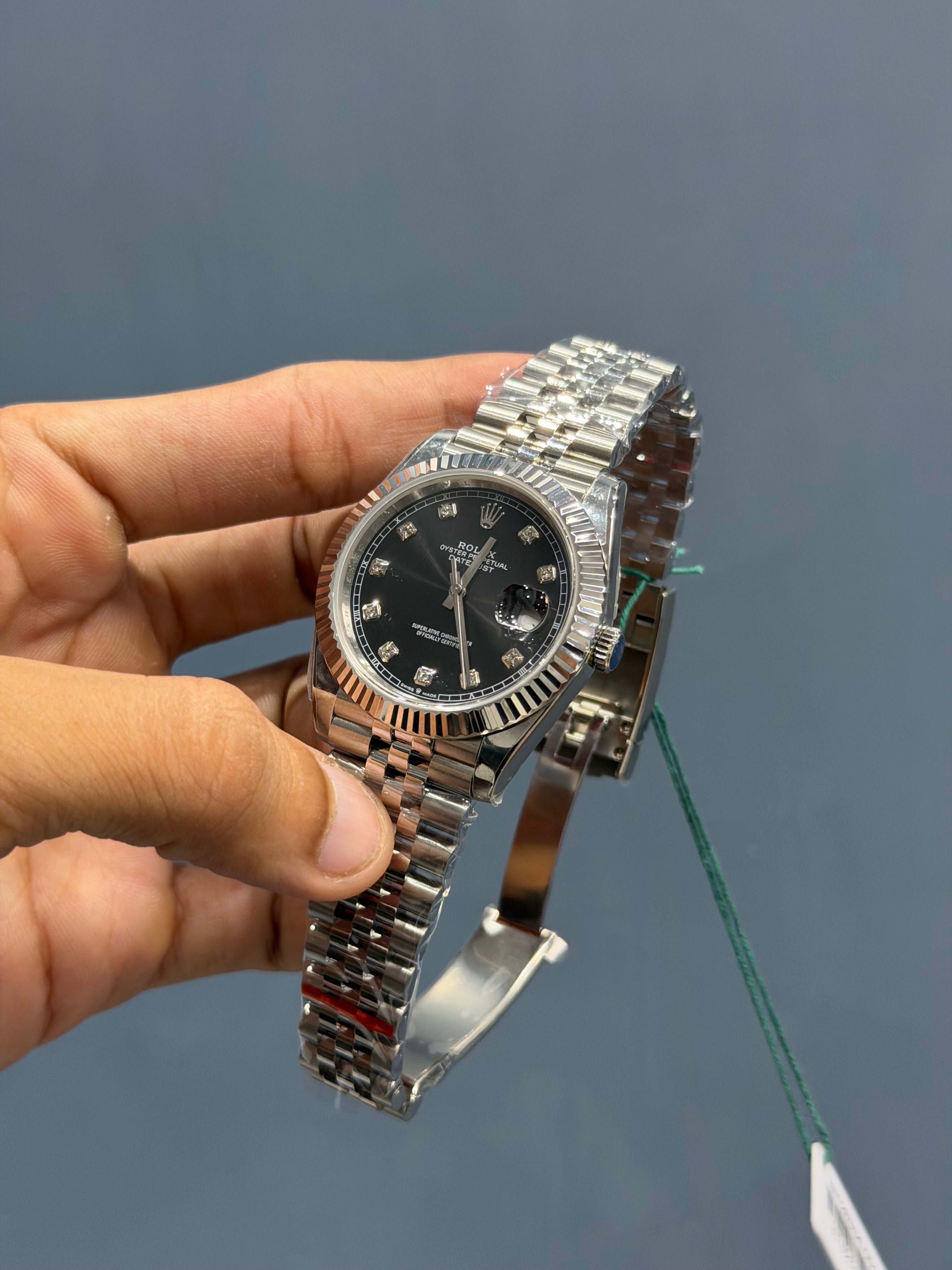 NEW COLLECTION 41 SILVER WITH BLACK DIAL STONED INDEX AUTOMATIC WATCH BP MADE