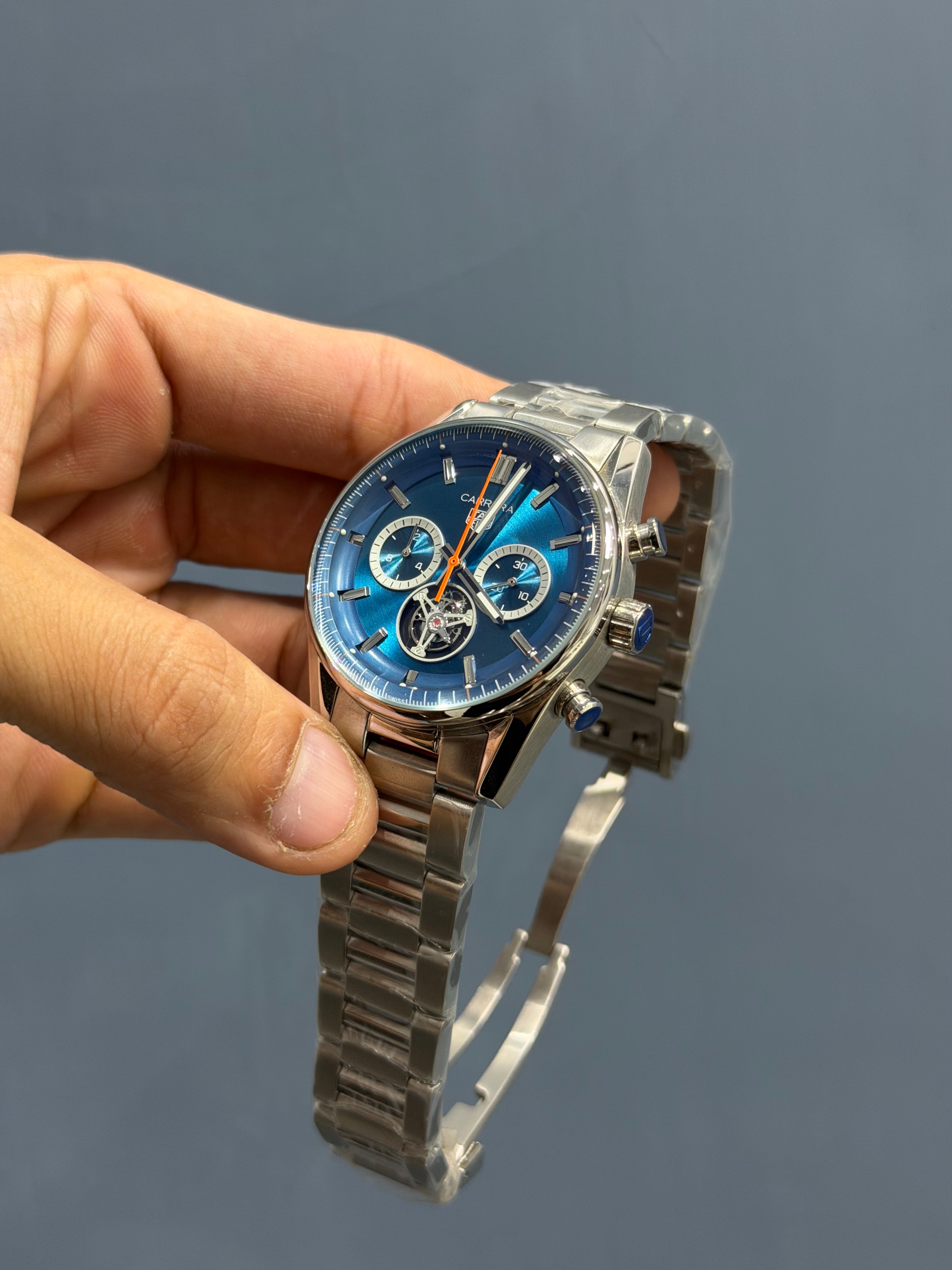 NEW COLLECTION CHRONOGRAPH PENDULUM SILVER WITH MINT BLUE DIAL MENS WATCH