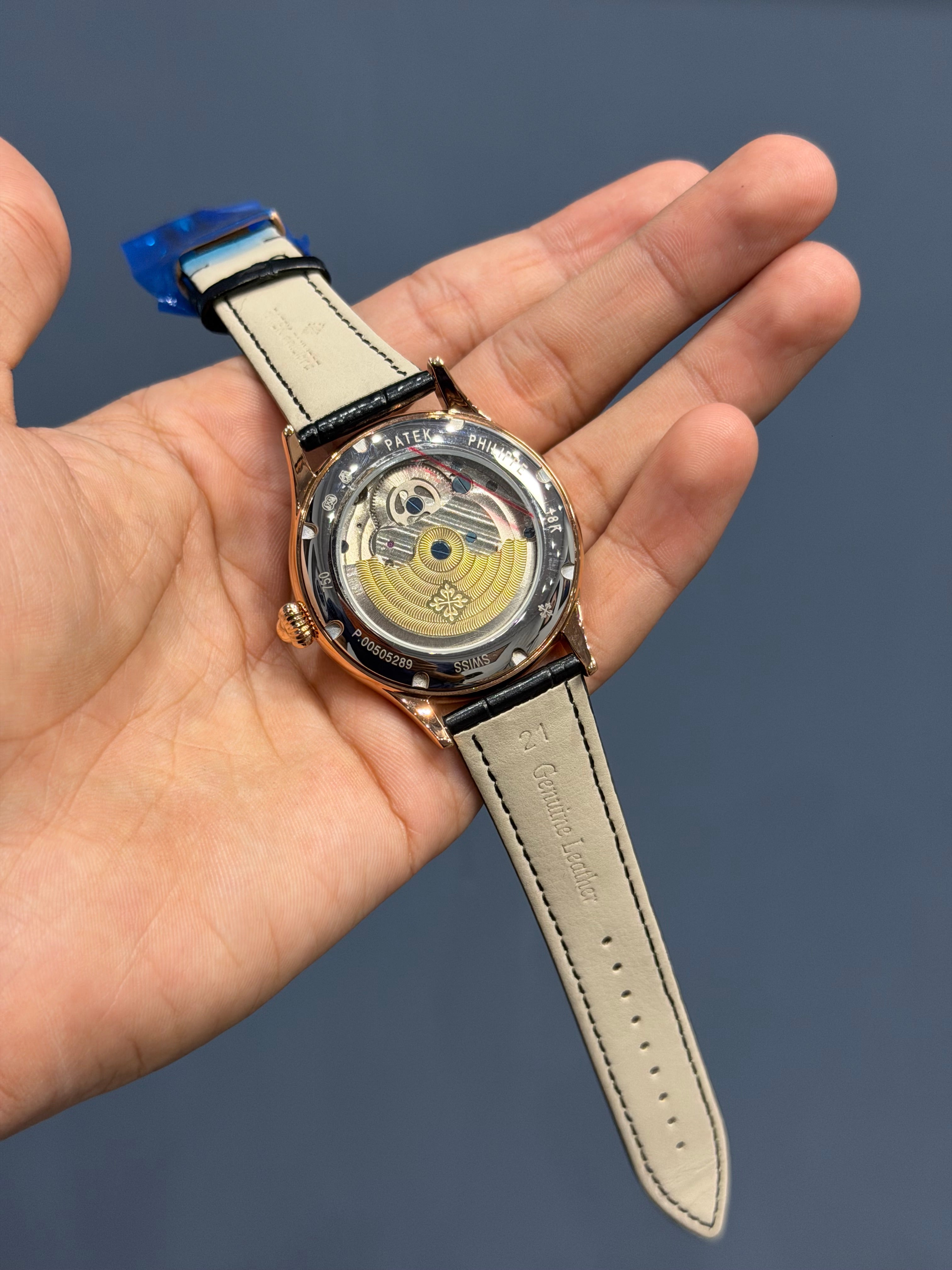 NEW COLLECTION TOURBILLON ROSE CASE WITH BLACK DIAL & BLACK LEATHER STRAP