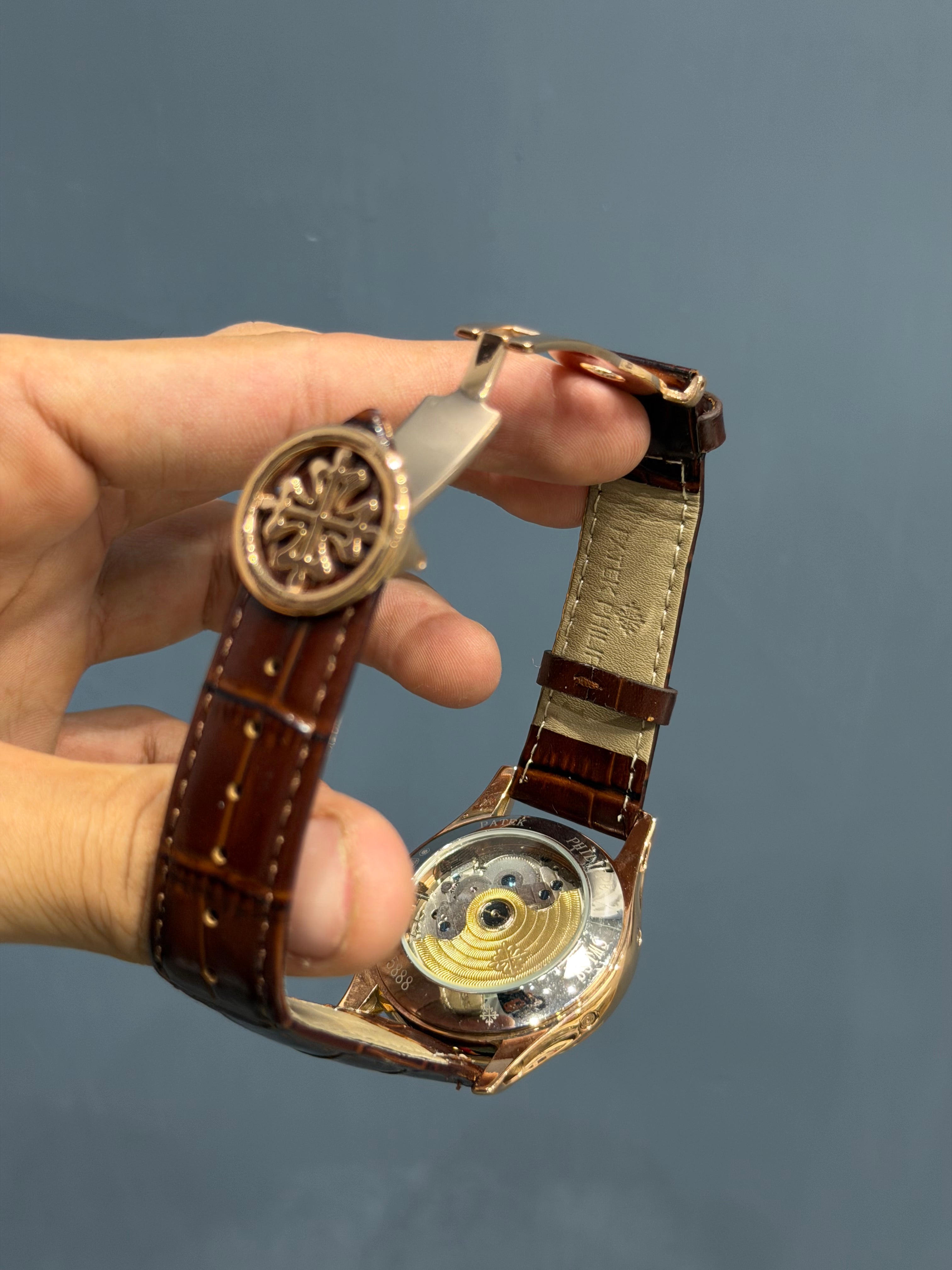 NEW COLLECTION MOON PHASE ROSE GOLD CASE WITH BROWN DIAL & BROWN LEATHER STRAP