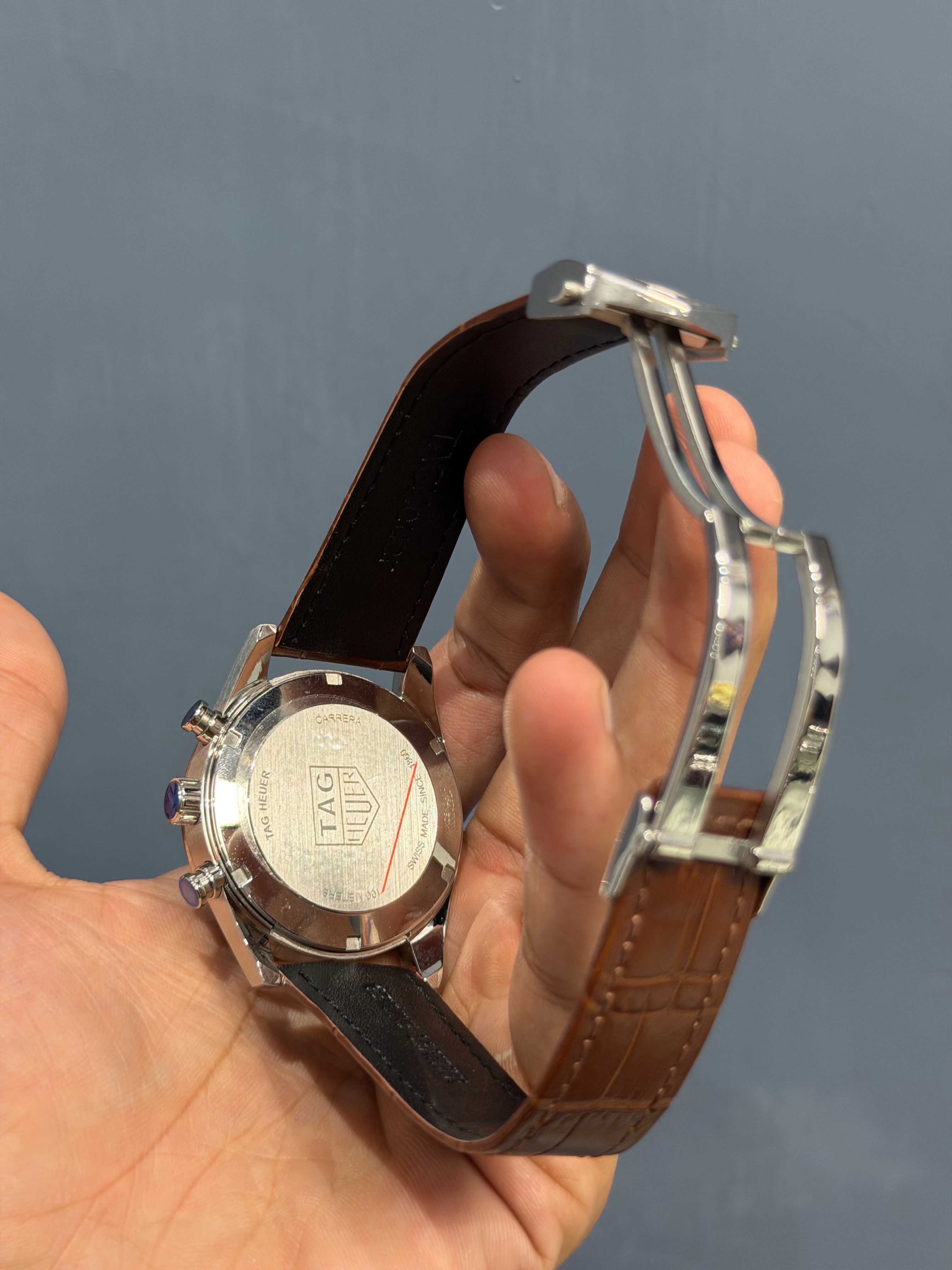 NEW COLLECTION CHRONOGRAPH SILVER CASE WITH WHITE DIAL & BROWN LEATHER WATCH