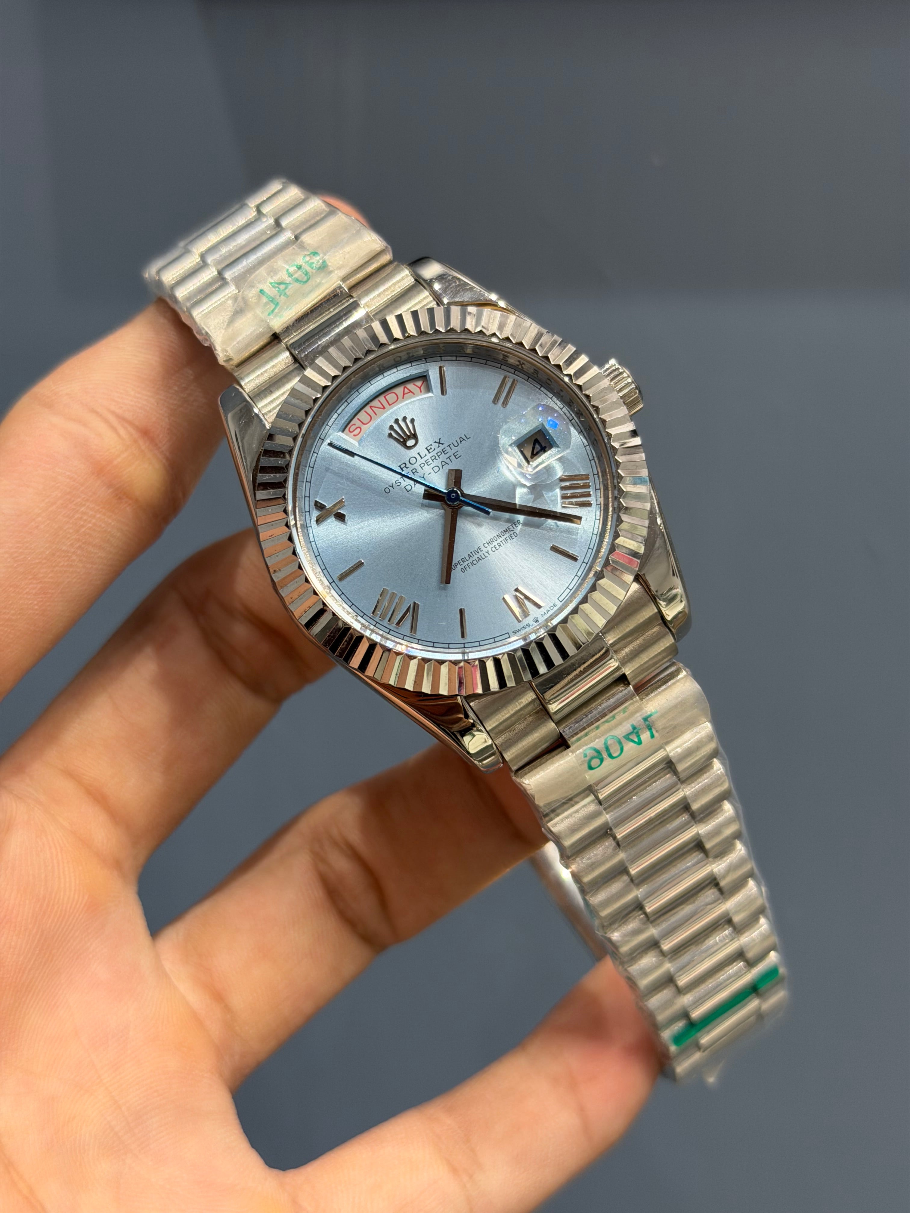 NEW COLLECTION 40MM SILVER WITH SKY BLUE DIAL ROMAN FIGURE FLUTED BEZEL YZ FACTORY