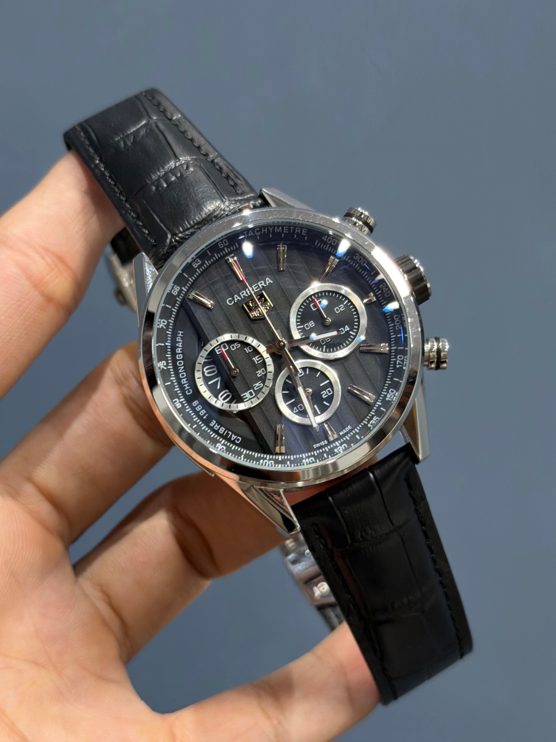 NEW COLLECTION CHRONOGRAPH CALIBRE 1969 SILVER WITH BLACK DIAL MENS WATCH