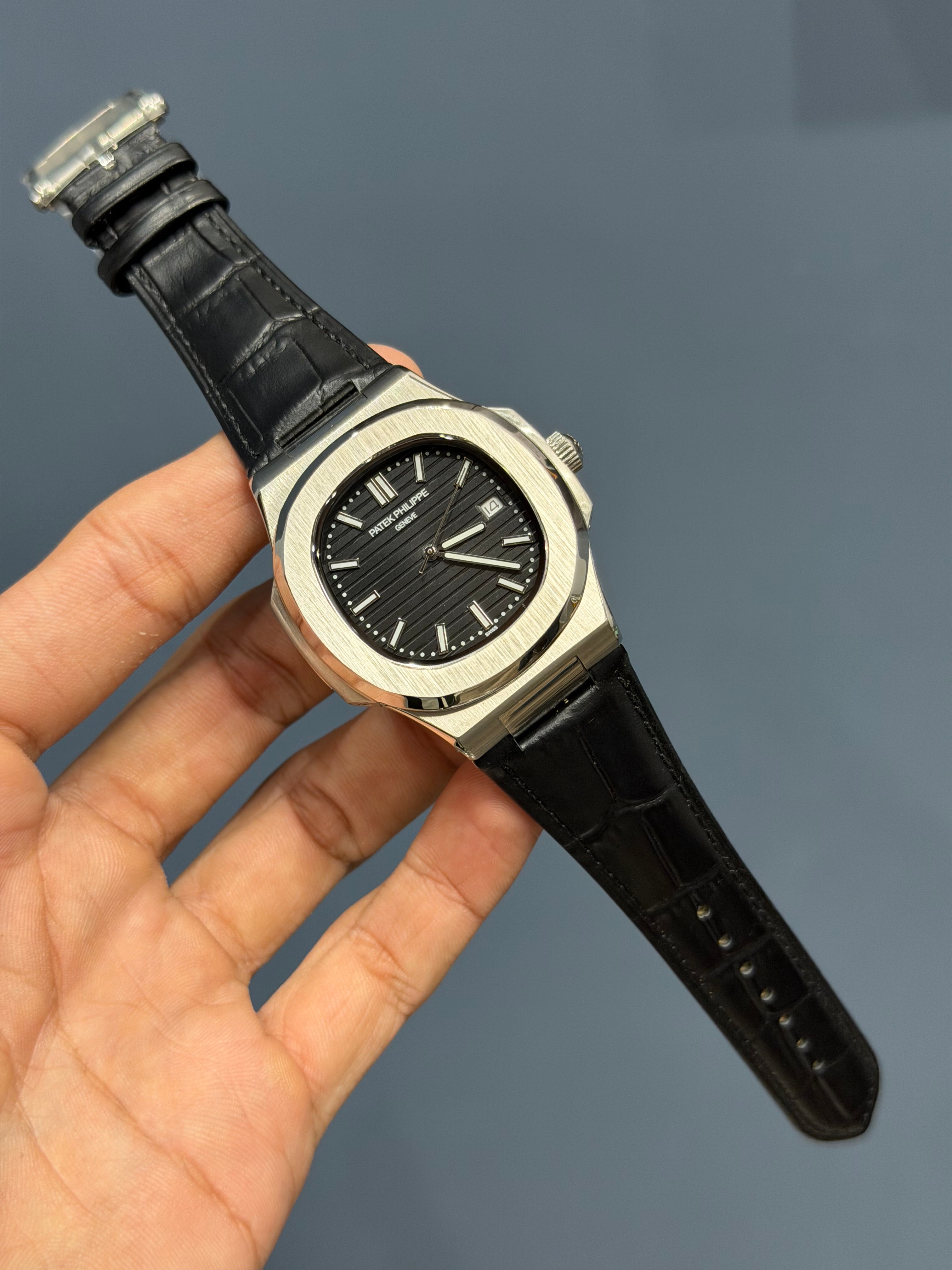 NEW COLLECTION SILVER CASE WITH BLACK DIAL & BLACK LEATHER STRAP