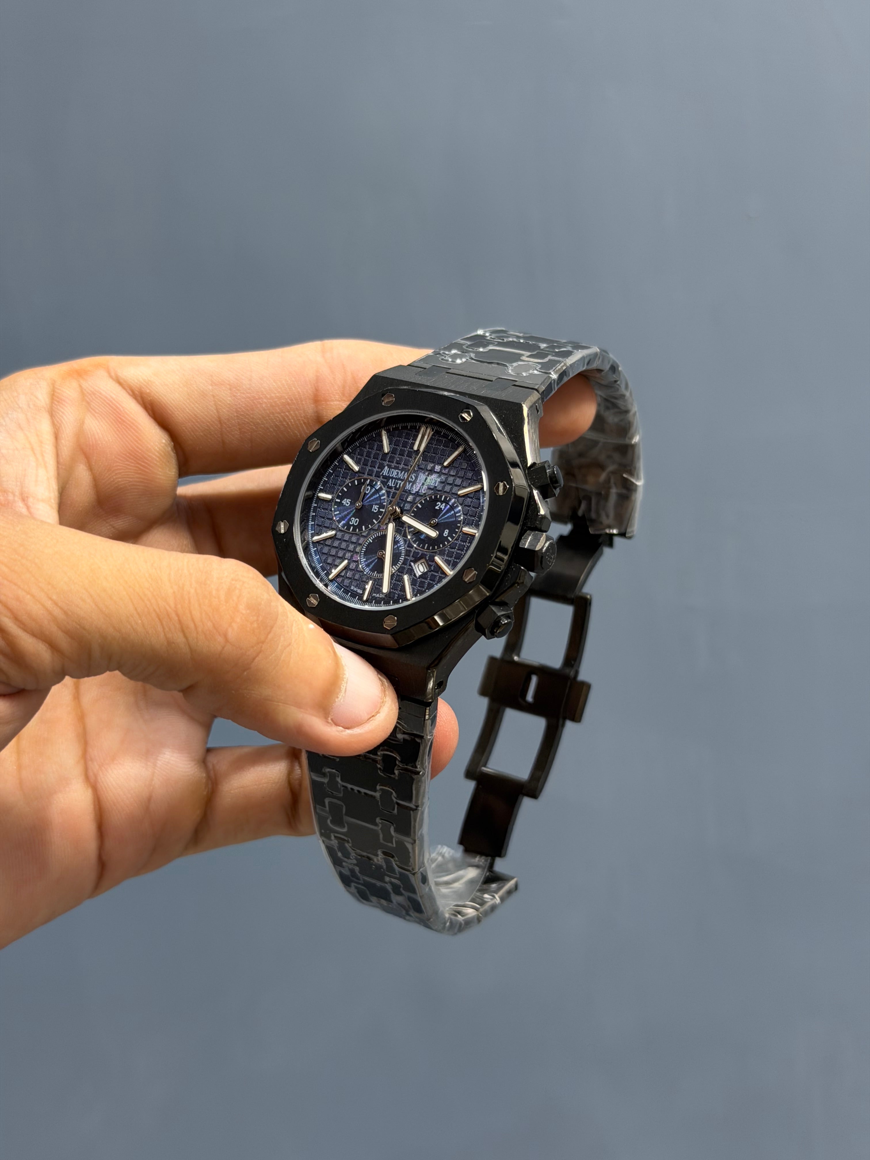 NEW COLLECTION CHRONOGRAPH BLACK WITH BLUE DIAL CHAIN WATCH