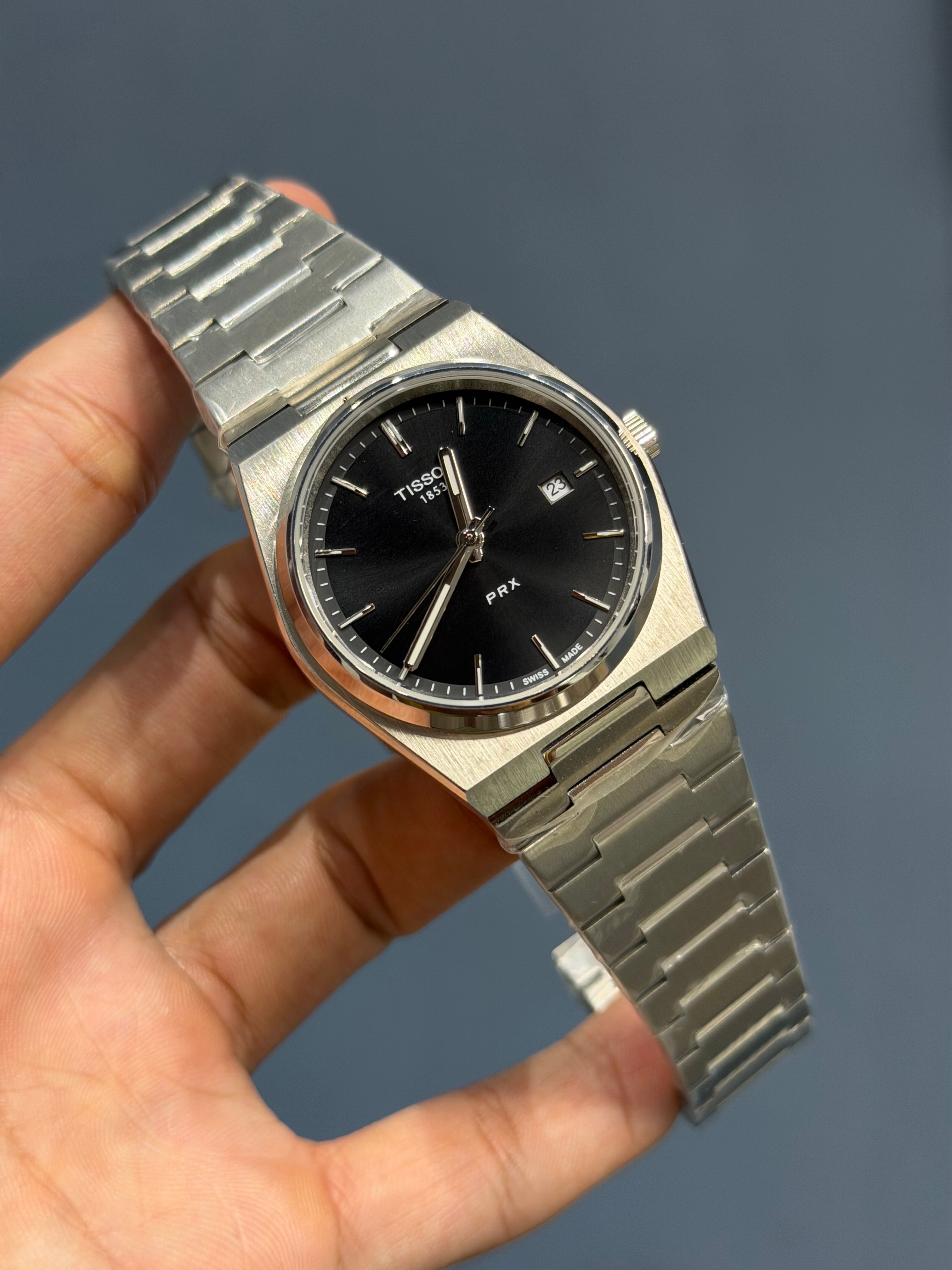 NEW COLLECTION SILVER WITH BLACK PLAIN DIAL STAINLESS STEEL AUTOMATIC WATCH