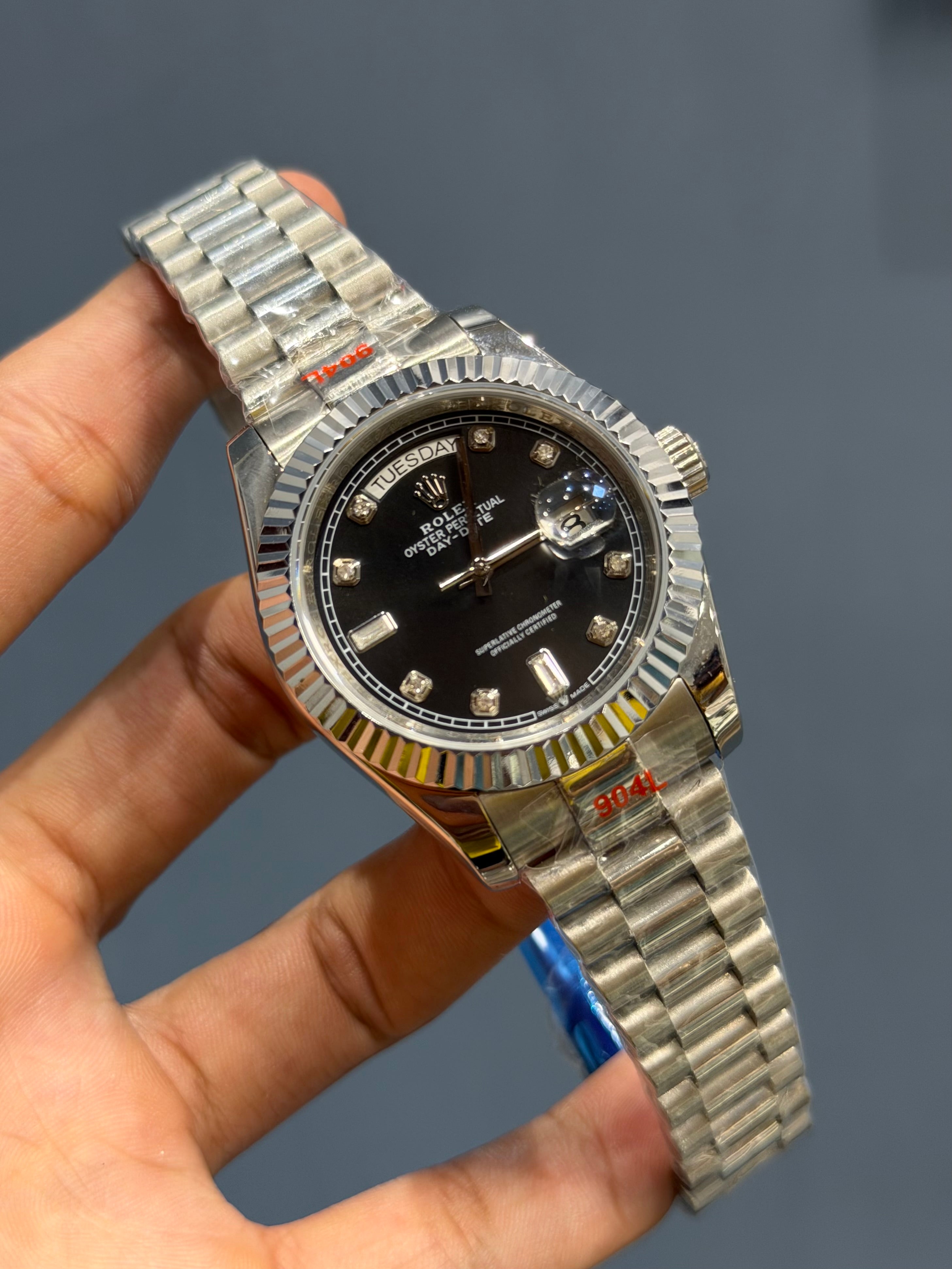 NEW COLLECTION 40 SILVER WITH BLACK DIAL STONE NUMERAL & FLUTED BEZEL ZR FACTORY