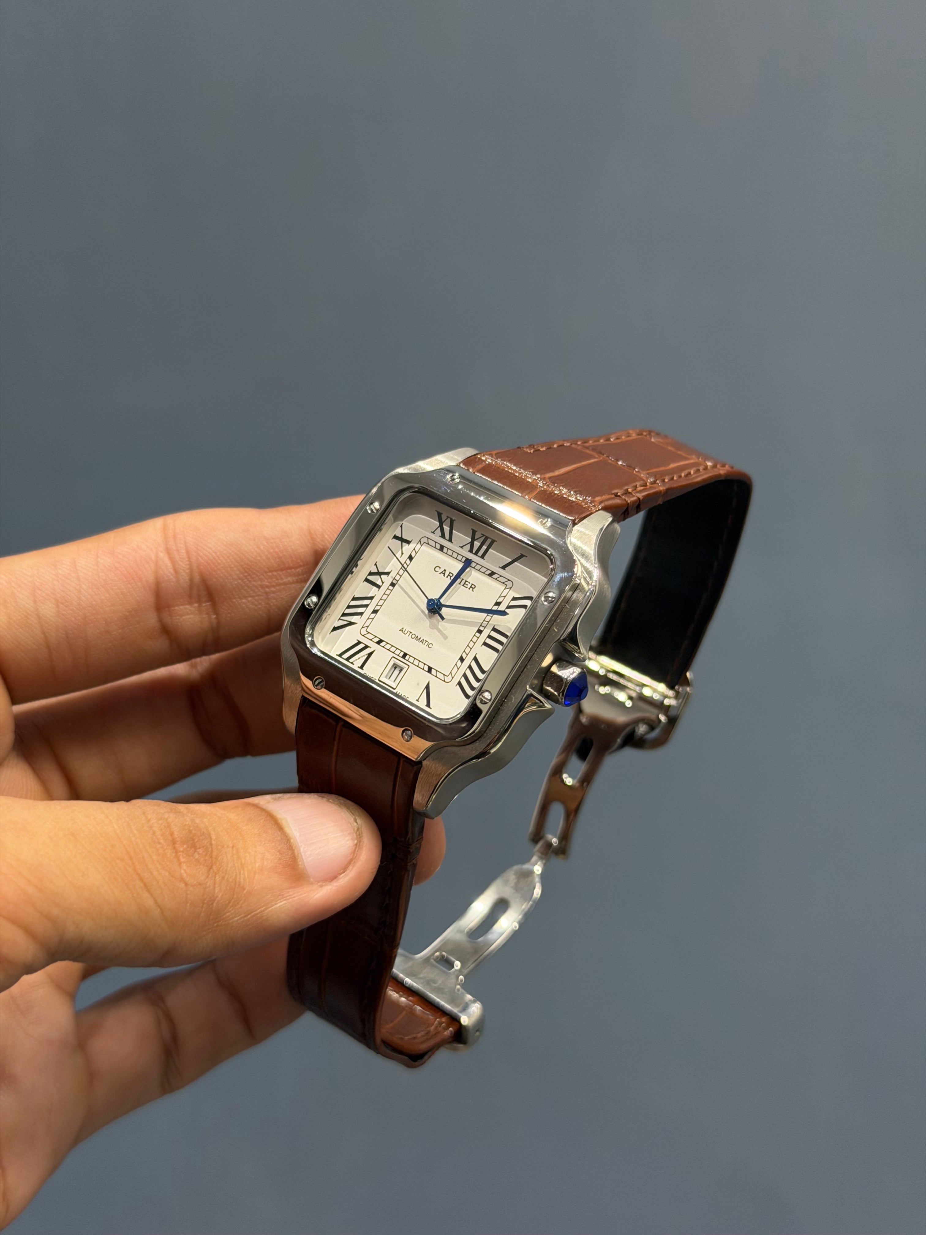 NEW COLLECTION SILVER CASE WITH WHITE DIAL & BROWN LEATHER STRAP