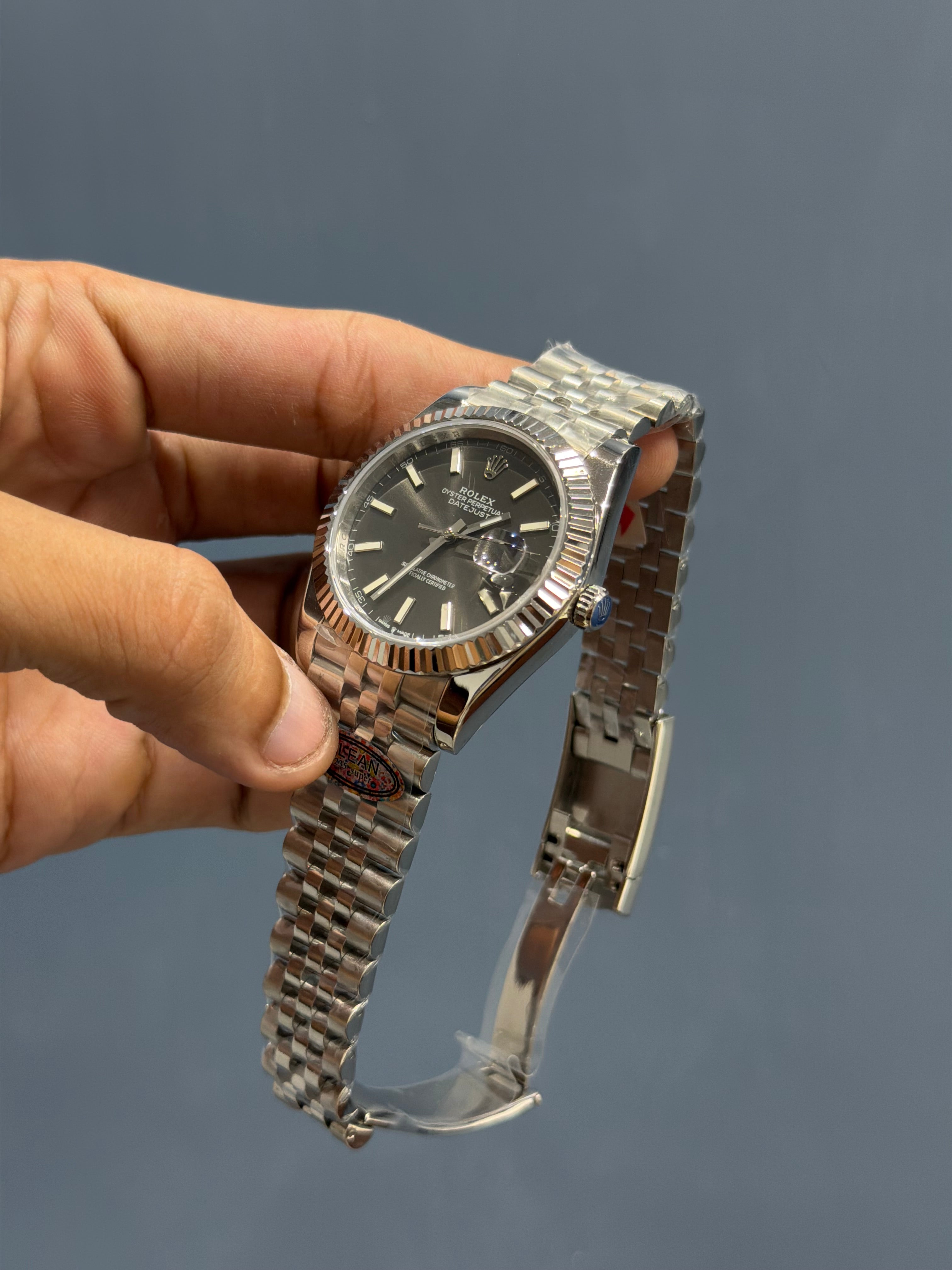NEW COLLECTION 41 SILVER WITH GREY DIAL & FLUTED BEZEL AUTOMATIC WATCH OZ FACTORY