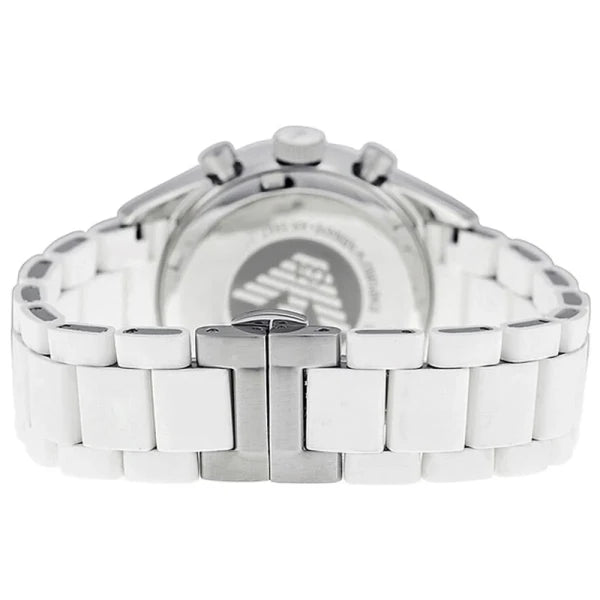 Emporio Armani Women’s Chronograph Quartz White Silicone & Stainless Steel Chain White Dial 39mm Watch AR5867