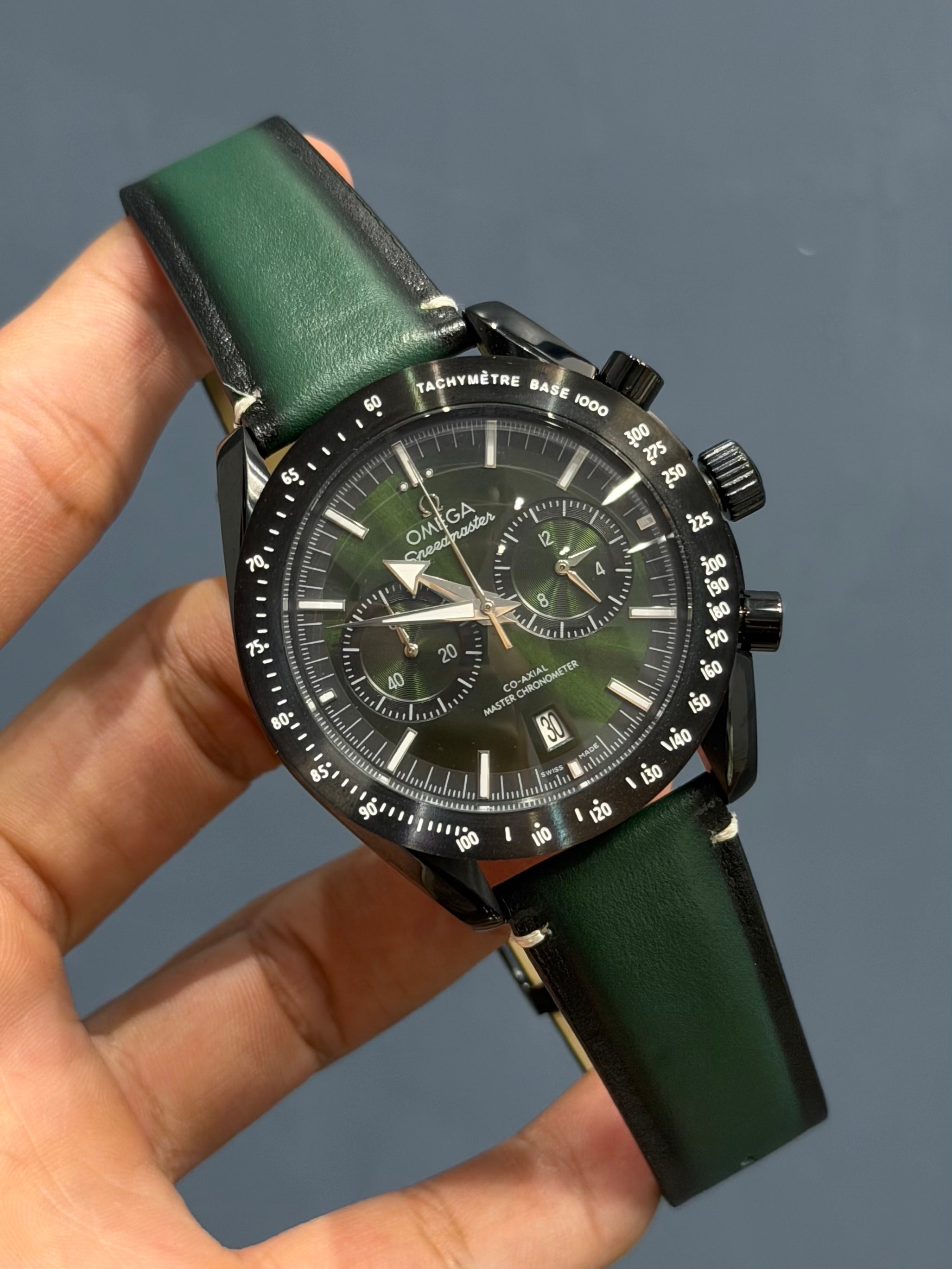 NEW COLLECTION ALL BLACK CASE WITH GREEN DIAL & GREEN LEATHER STRAP