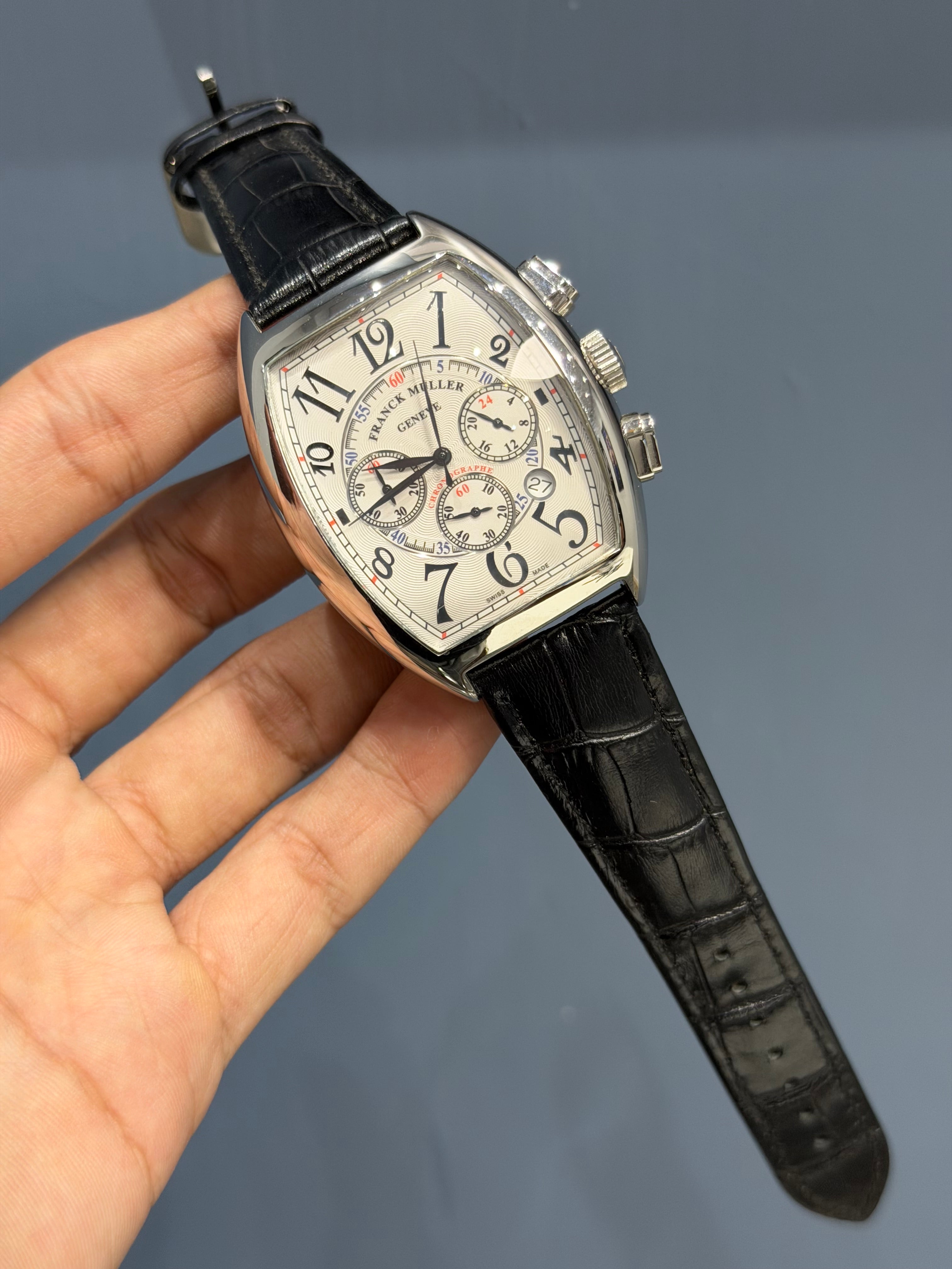NEW COLLECTION CRAZY HOUR SILVER CASE WITH WHITE DIAL & BLACK LEATHER STRAP