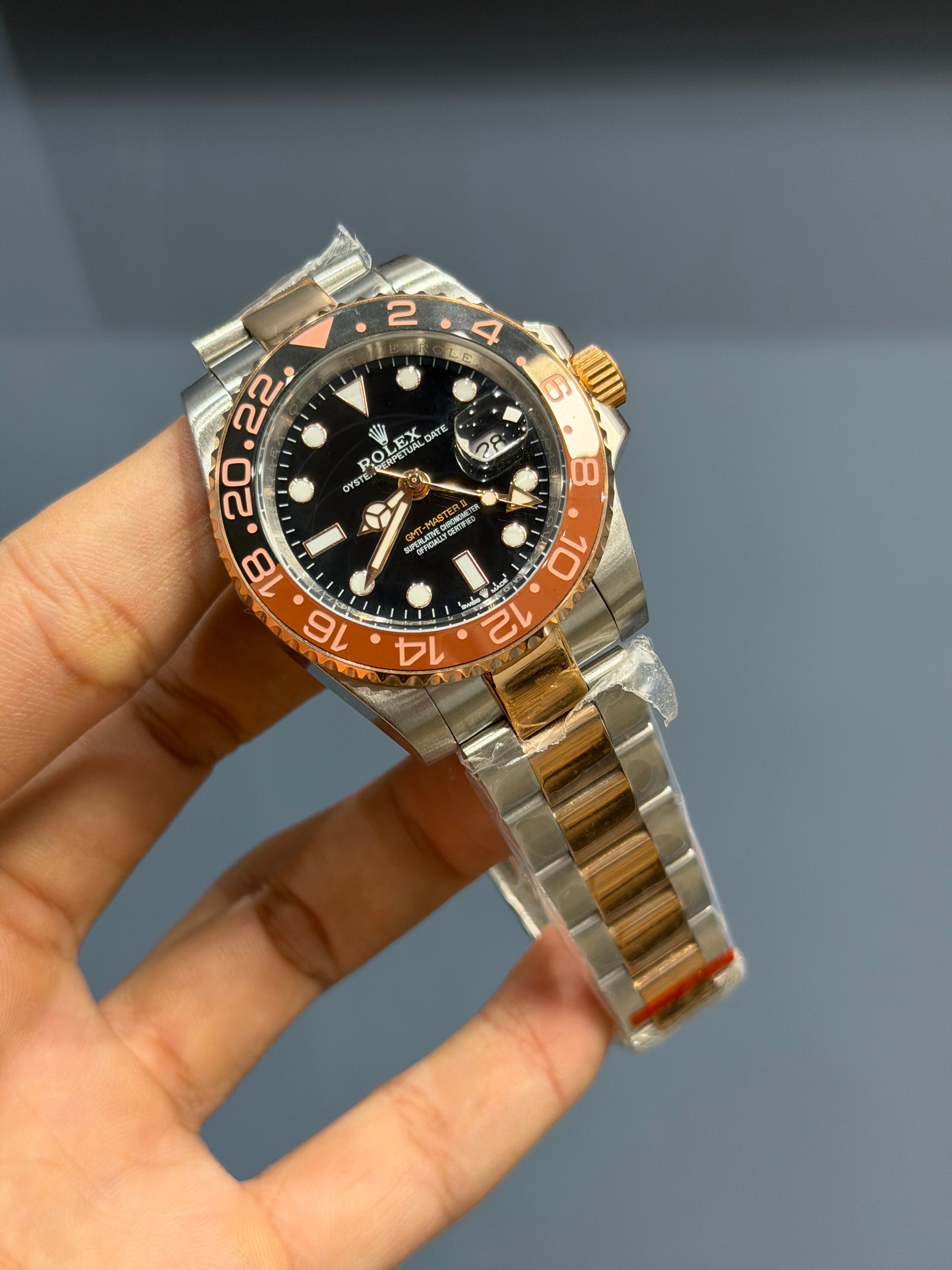 NEW COLLECTION 40 ROSE TWOTONE WITH BLACK DIAL & ROOTBEAR BEZEL AUTOMATIC WATCH ZR FACTORY
