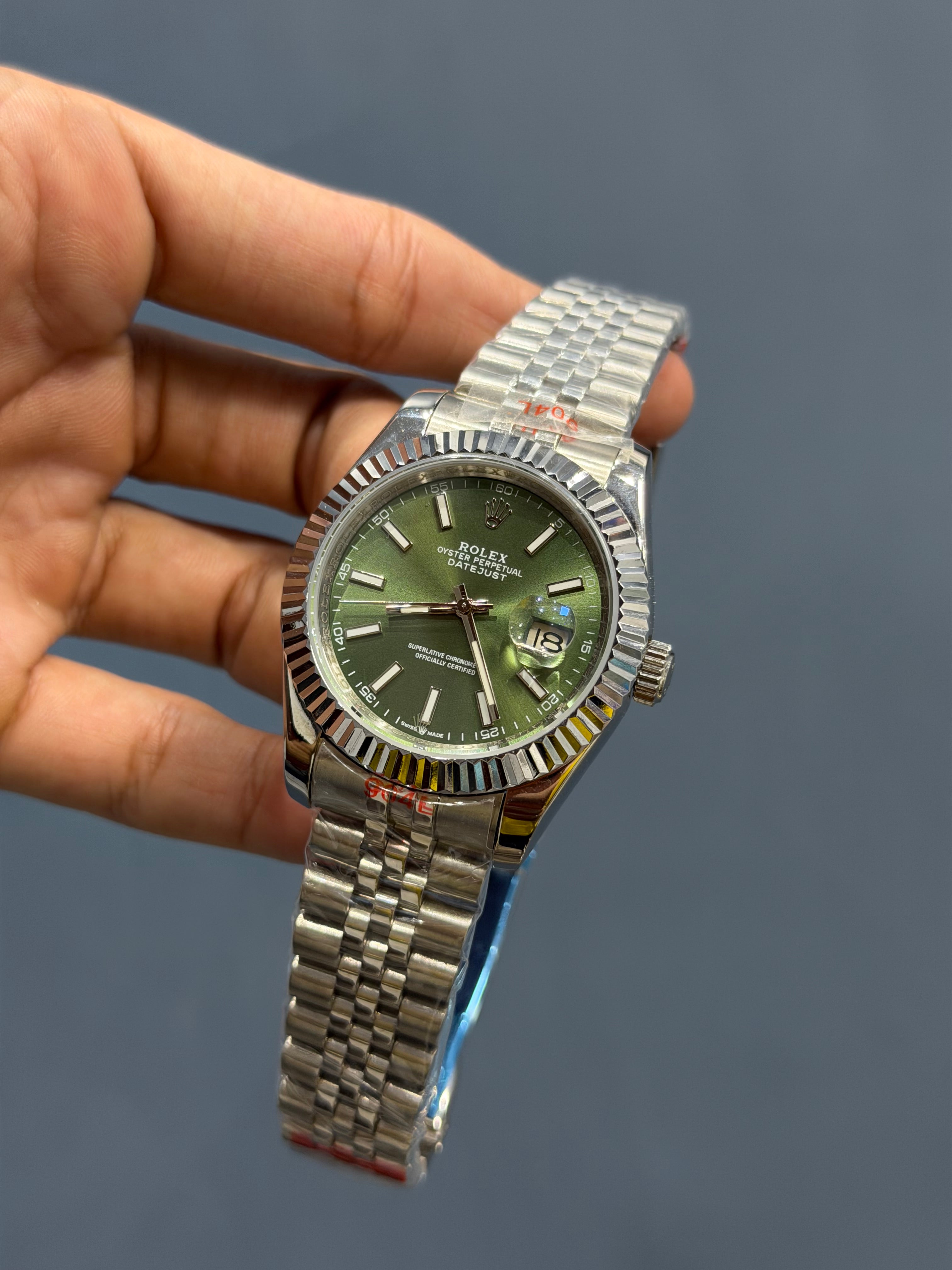 NEW COLLECTION 40 SILVER WITH GREEN DIAL INDEX FIGURE & FLUTED BEZEL ZR FACTORY