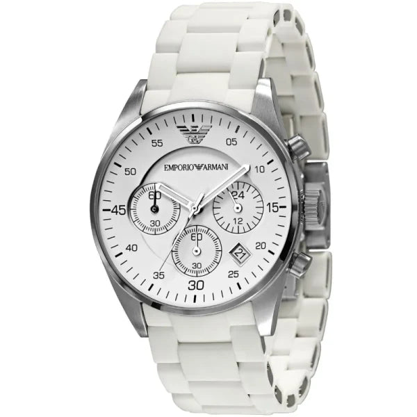 Emporio Armani Women’s Chronograph Quartz White Silicone & Stainless Steel Chain White Dial 39mm Watch AR5867