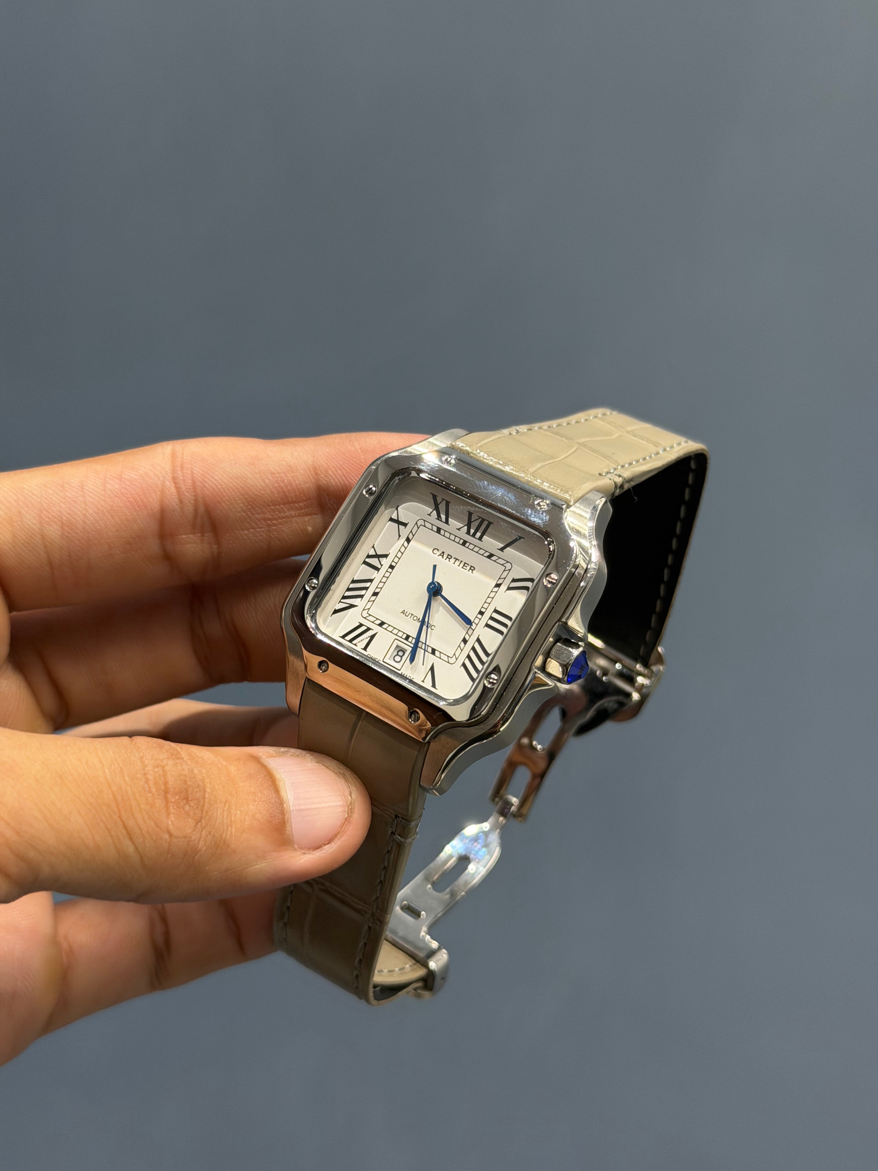 NEW COLLECTION SILVER CASE WITH WHITE DIAL & GREY LEATHER STRAP