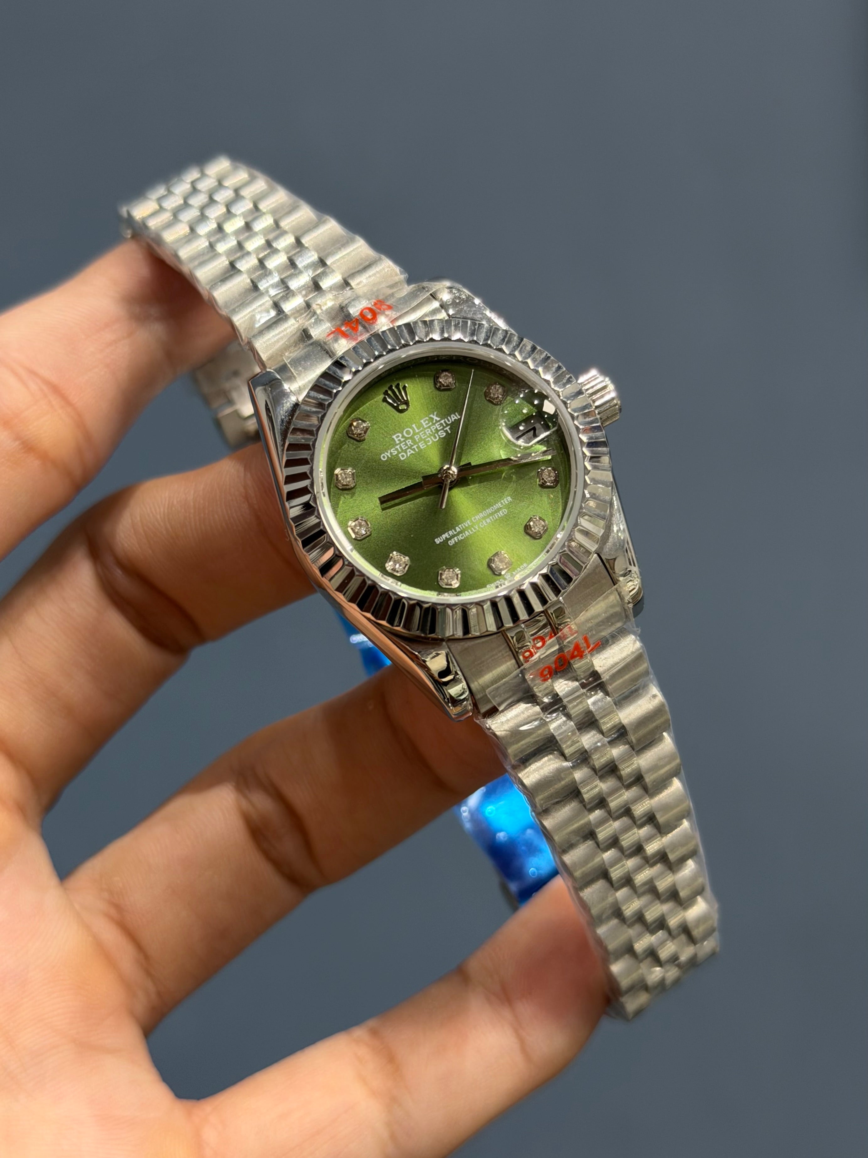 NEW COLLECTION 31 SILVER WITH GREEN DIAL FLUTTED BEZEL AUTOMATIC WATCH