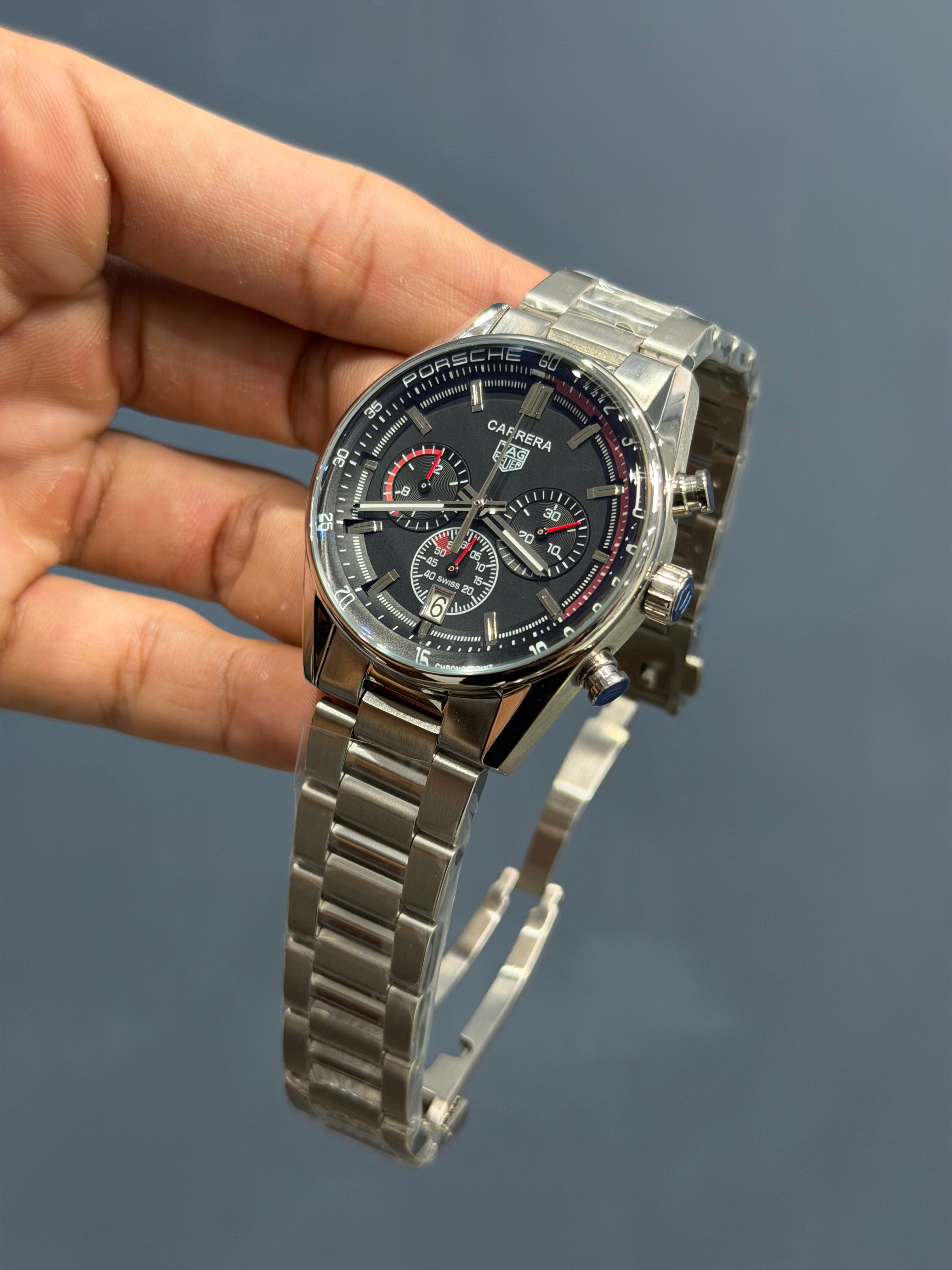 NEW COLLECTION CHRONOGRAPH SILVER WITH BLACK DIAL MENS WATCH