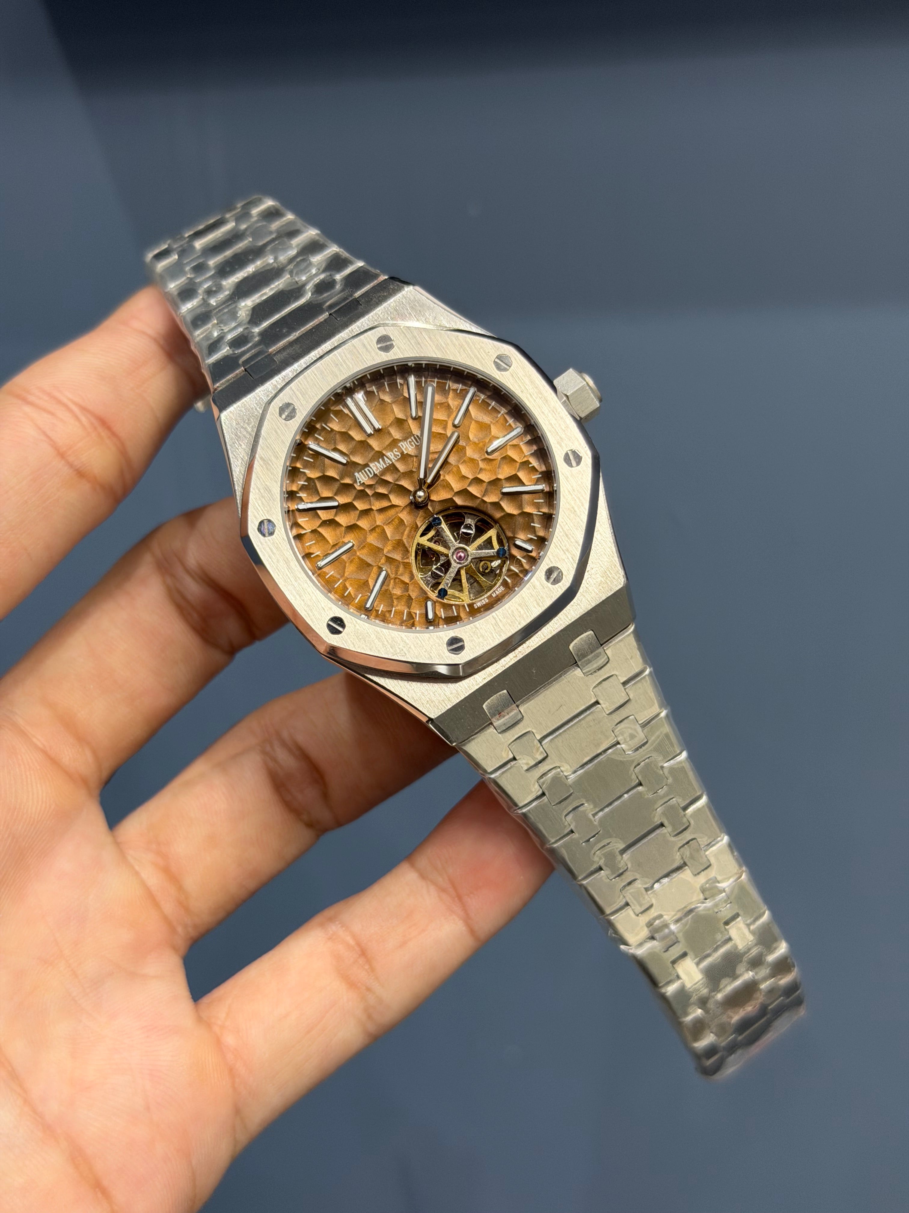 NEW COLLECTION TOURBILLON SILVER WITH BROWNISH DIAL AUTOMATIC WATCH