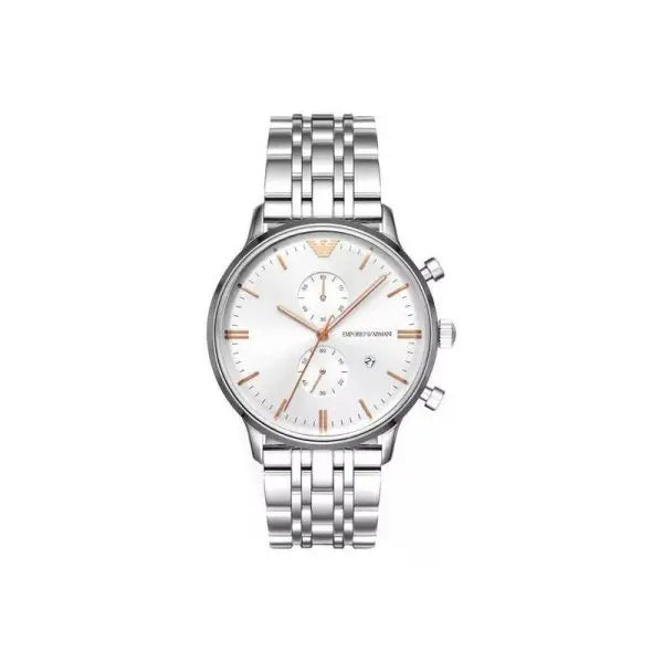 Emporio Armani Men’s Chronograph Quartz Stainless Steel Silver Dial 43mm Watch AR1933