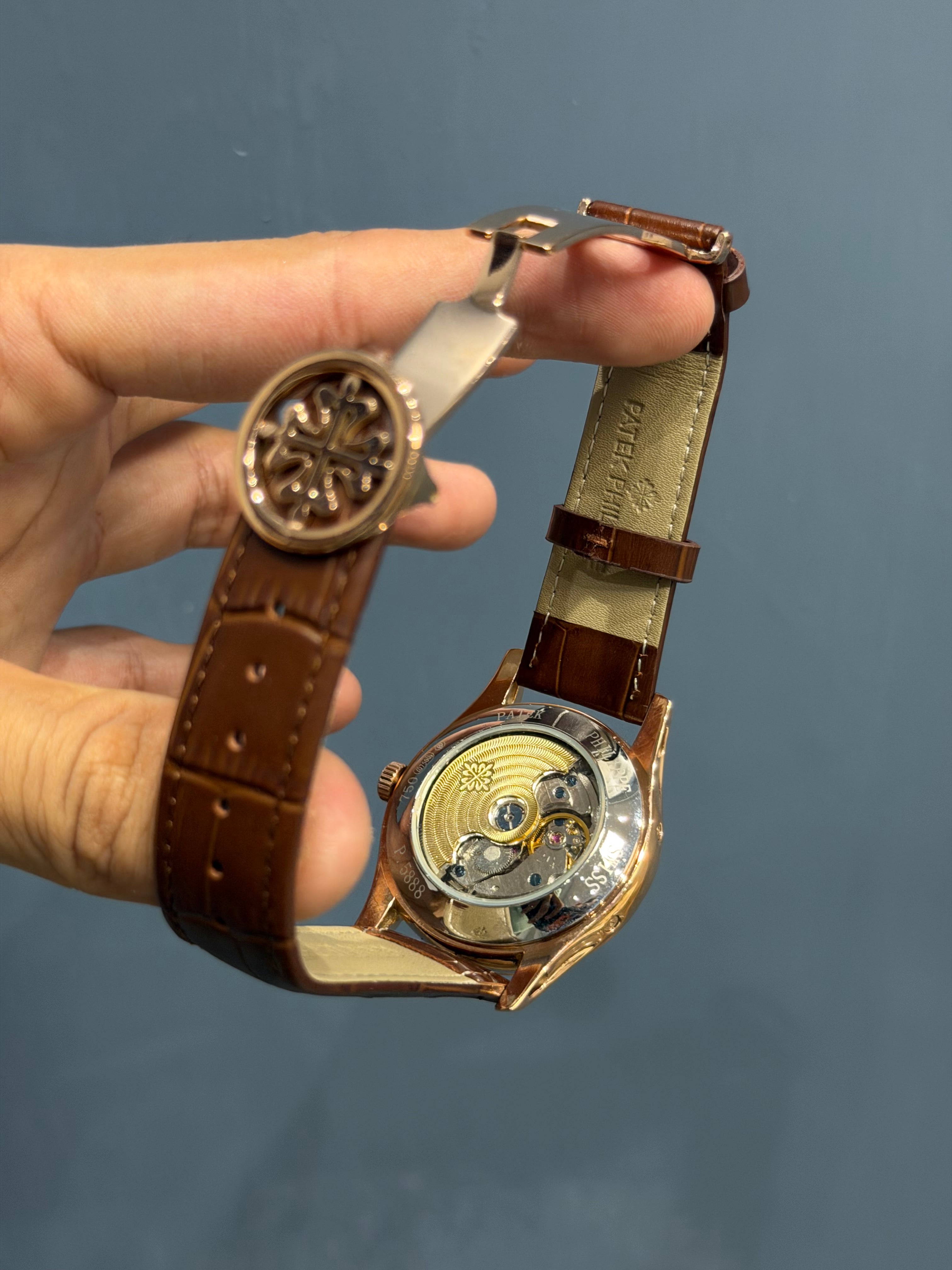 NEW COLLECTION MOON PHASE ROSE GOLD CASE WITH WHITE DIAL & BROWN LEATHER STRAP