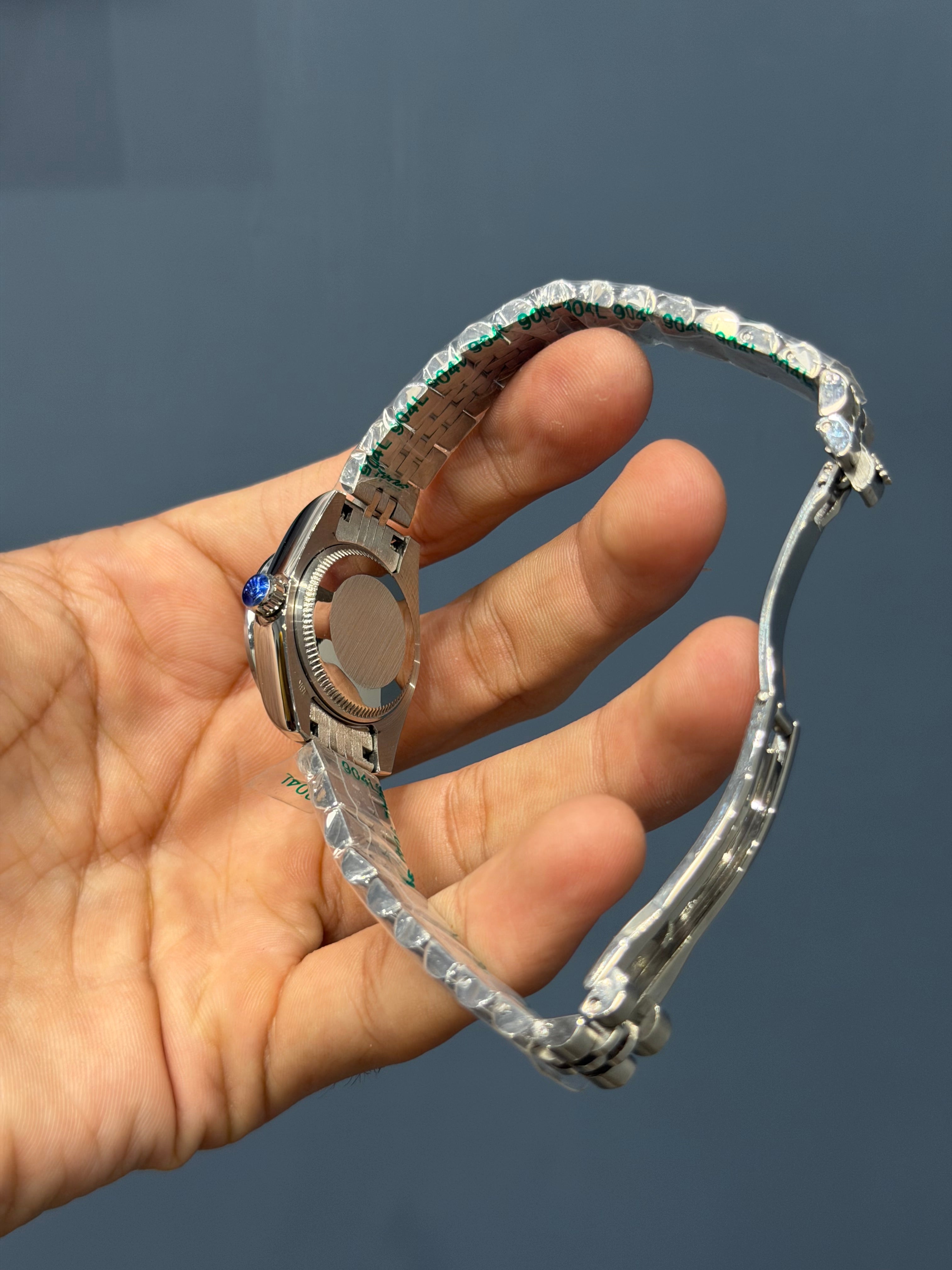 NEW COLLECTION 31 SILVER CHAIN WITH PINKISH DIAL STONE BEZEL AUTOMATIC WATCH FACTORY